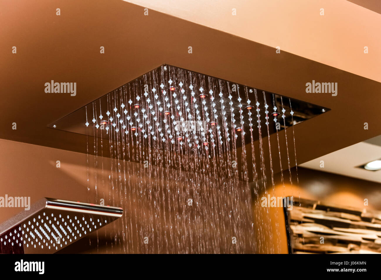 Chrome shower head with water drops Stock Photo Alamy