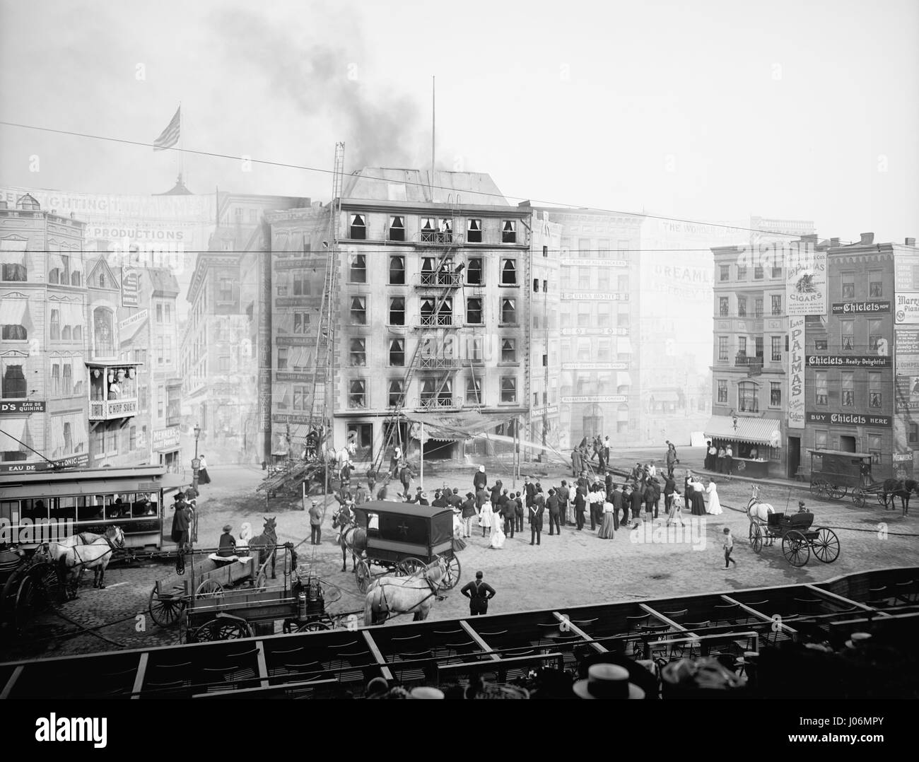 Firemen Battling Fire, Coney Island, New York, USA, Detroit Publishing Company, 1903 Stock Photo