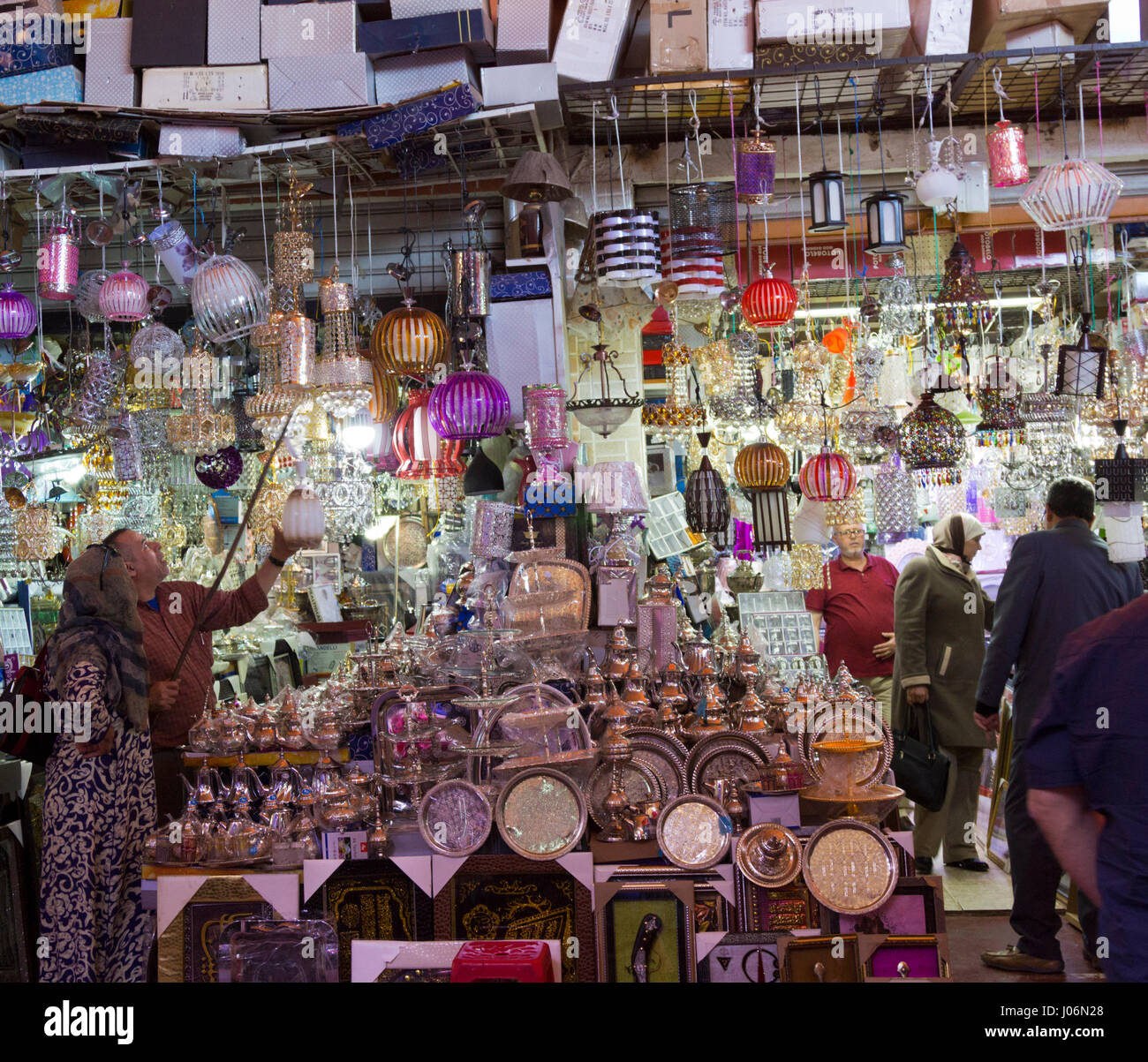 Lamps and Household Items on display at a market stall in Agadir ...