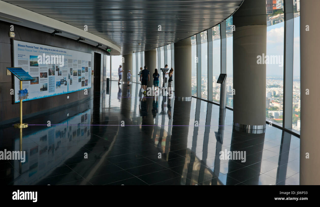 Horizontal view of people inside the Bitexco Tower in Ho Chi Minh City in Vietnam. Stock Photo