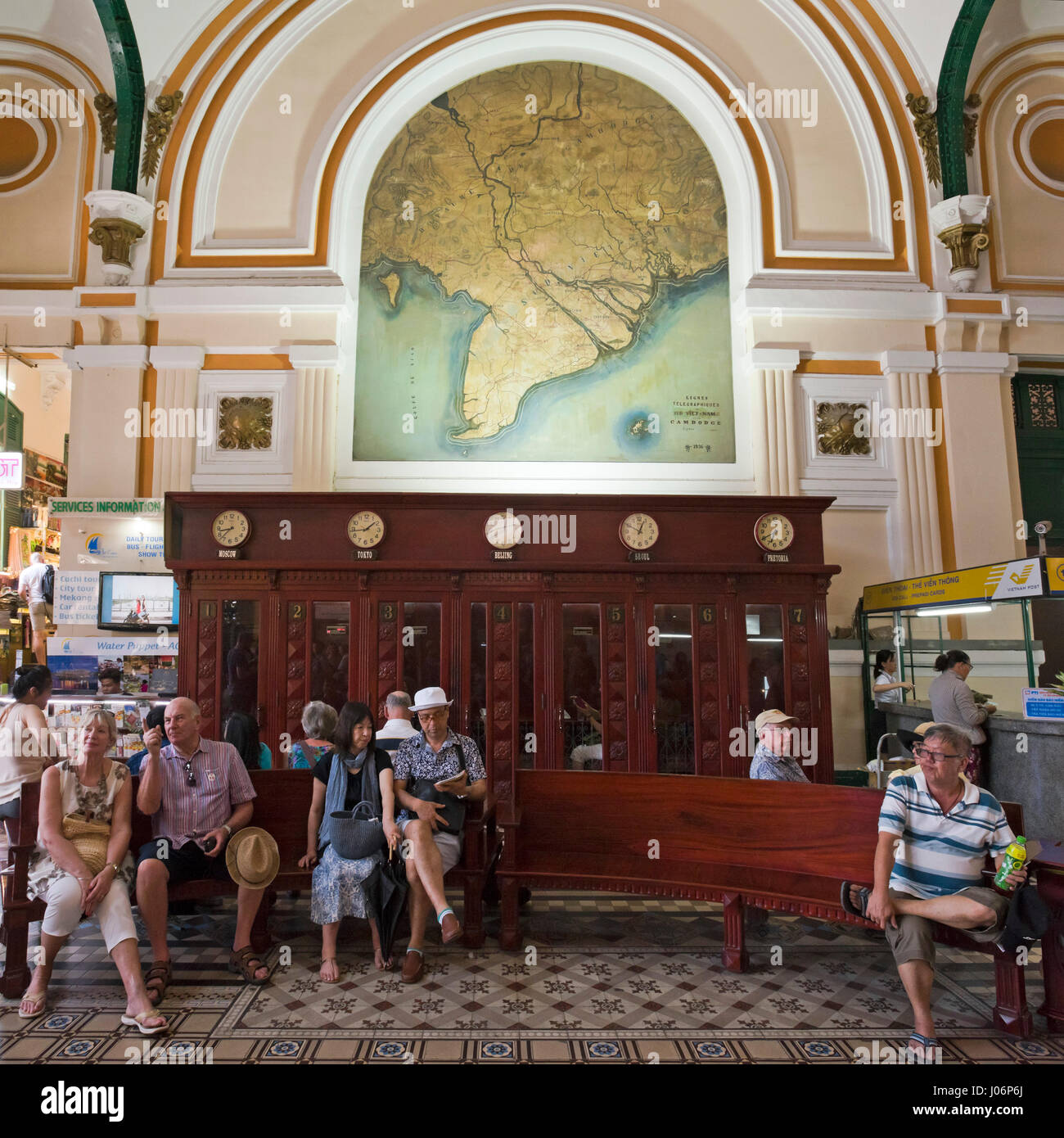 Square interior view of Saigon Central Post Office in Ho Chi Minh City, HCMC, Vietnam. Stock Photo