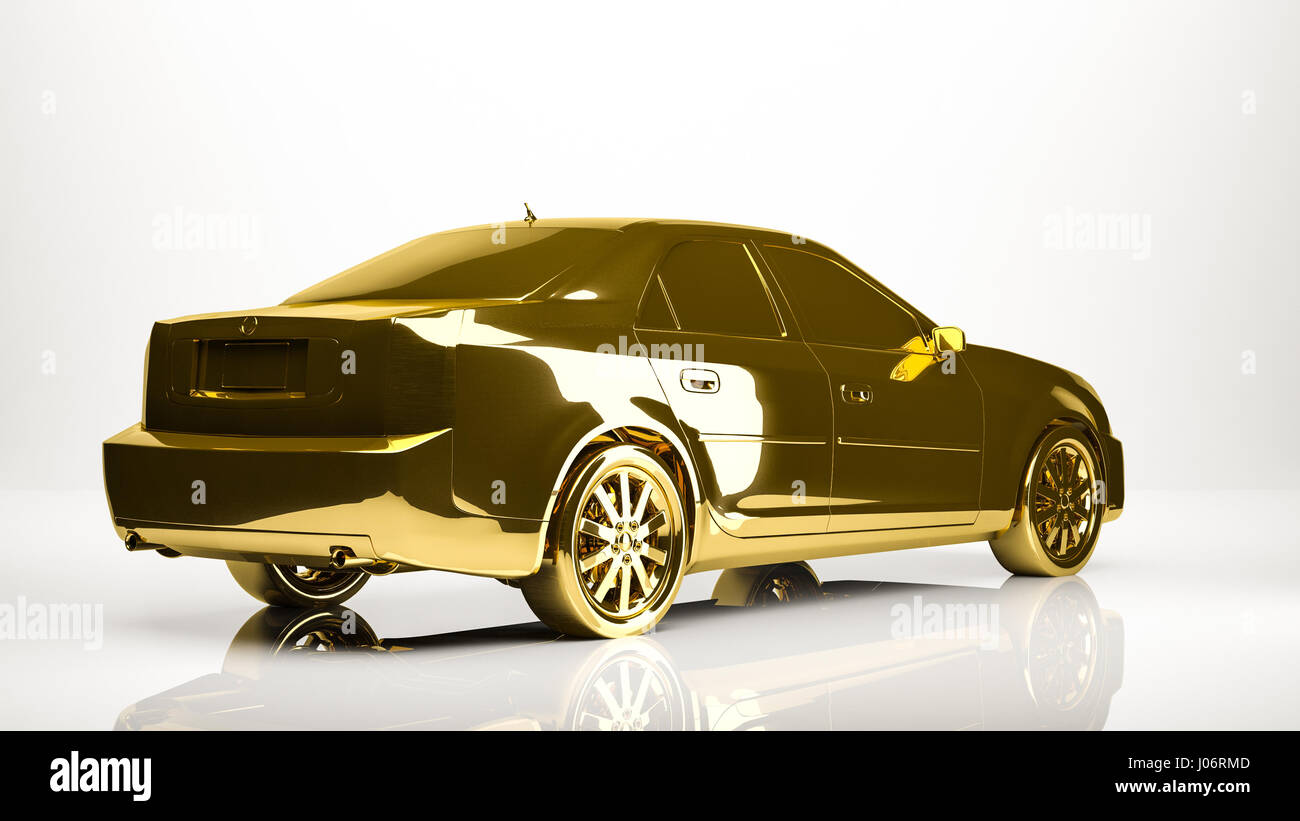 golden 3d rendering of a car inside a studio Stock Photo - Alamy