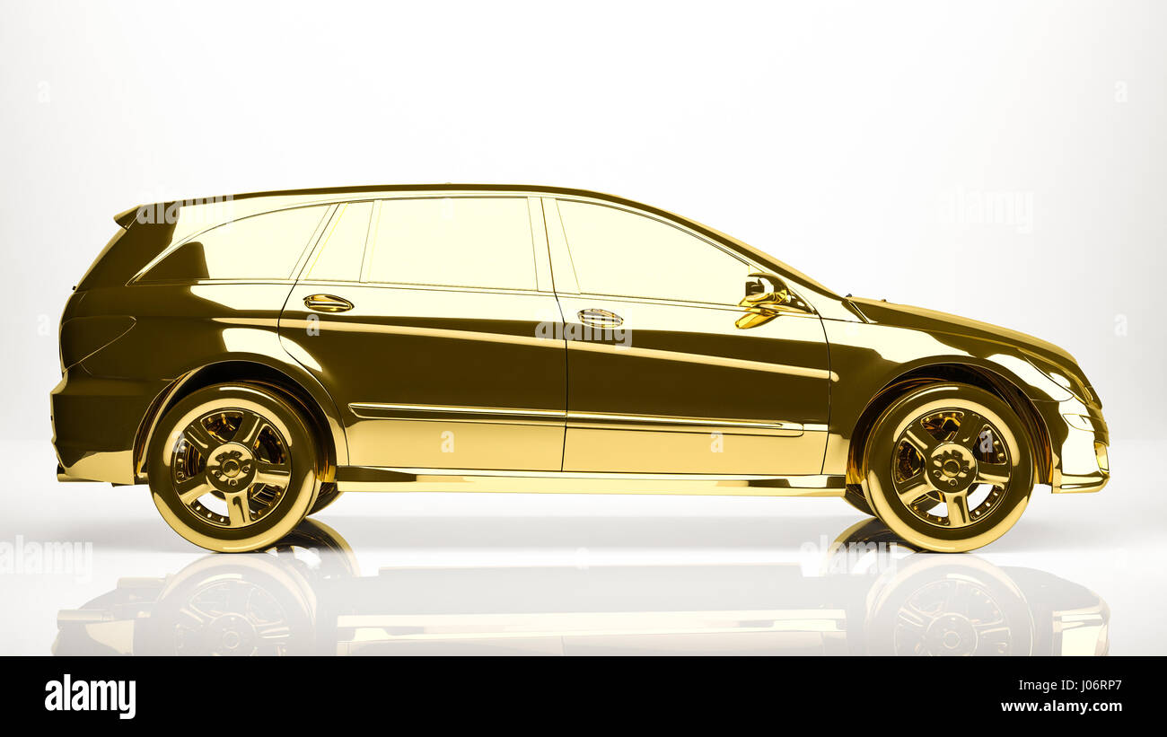 golden 3d rendering of a car inside a studio Stock Photo - Alamy