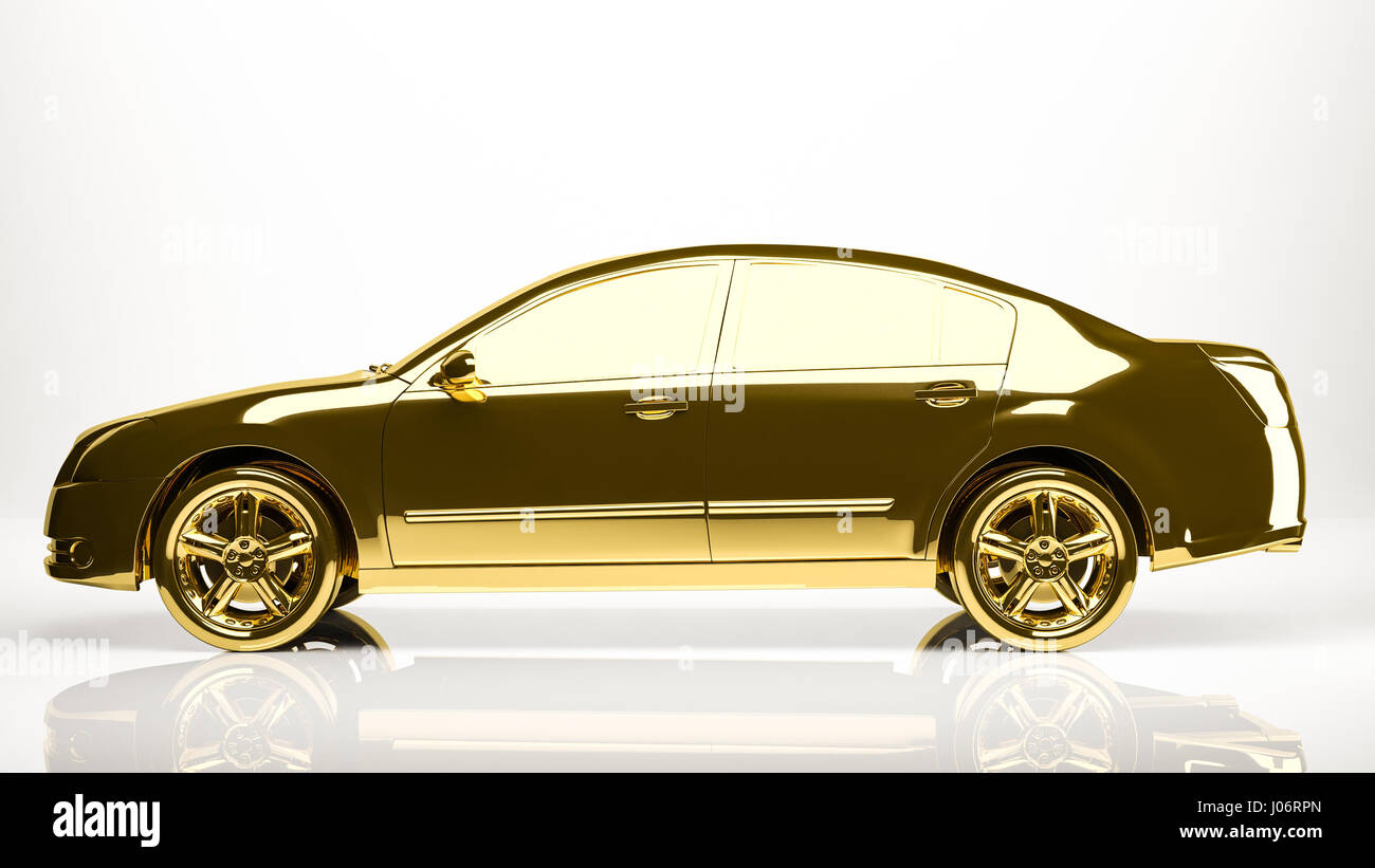 golden 3d rendering of a car inside a studio Stock Photo - Alamy