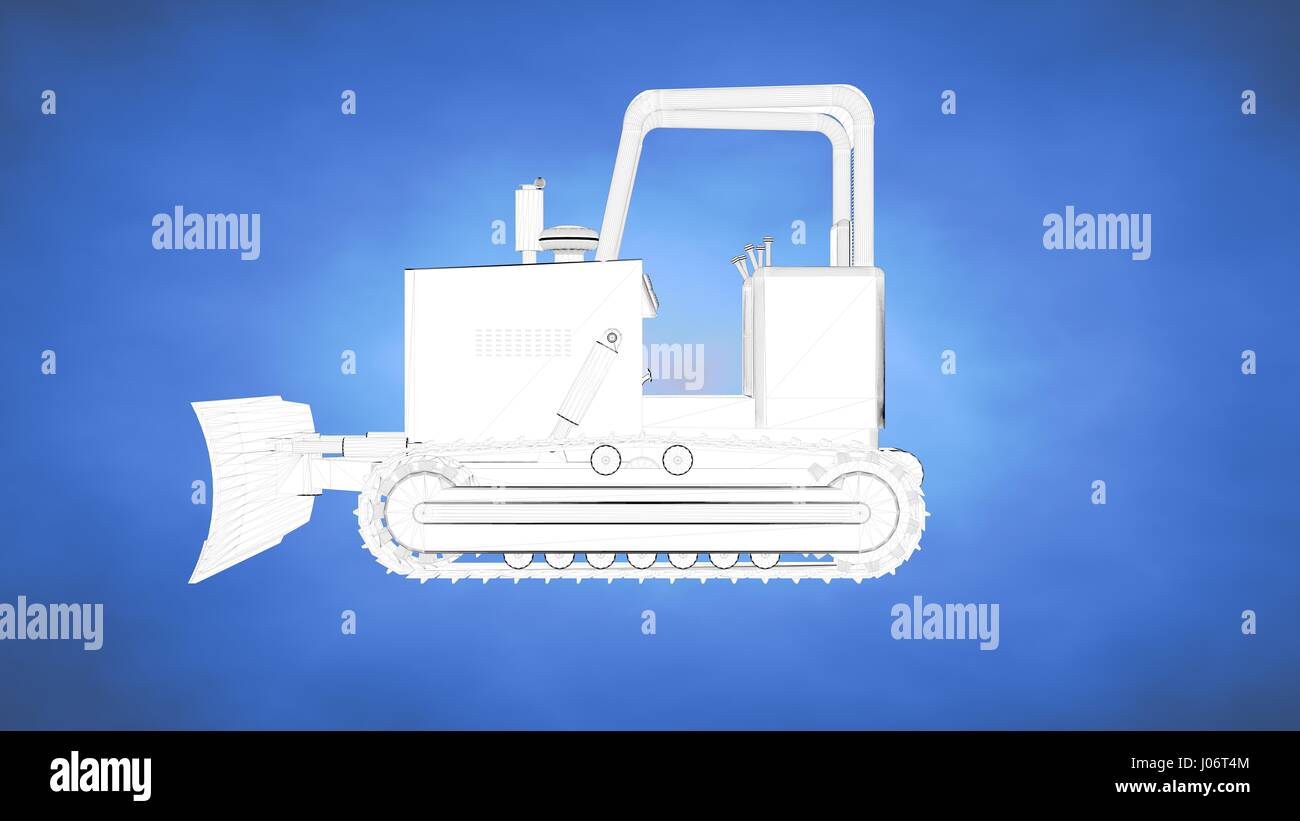 outlined 3d rendering of an auto mobile inside a blue studio Stock Photo