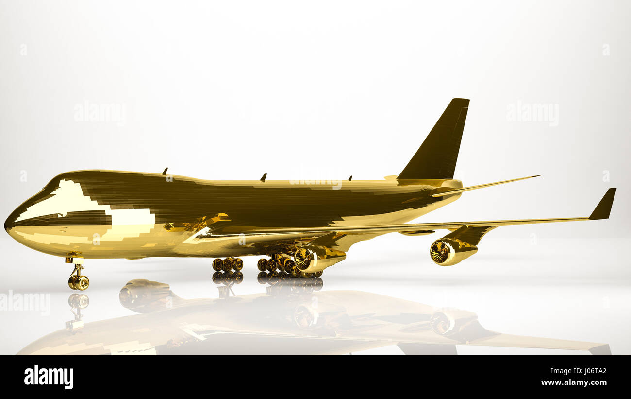 golden 3d rendering of a airplane inside a studio Stock Photo - Alamy