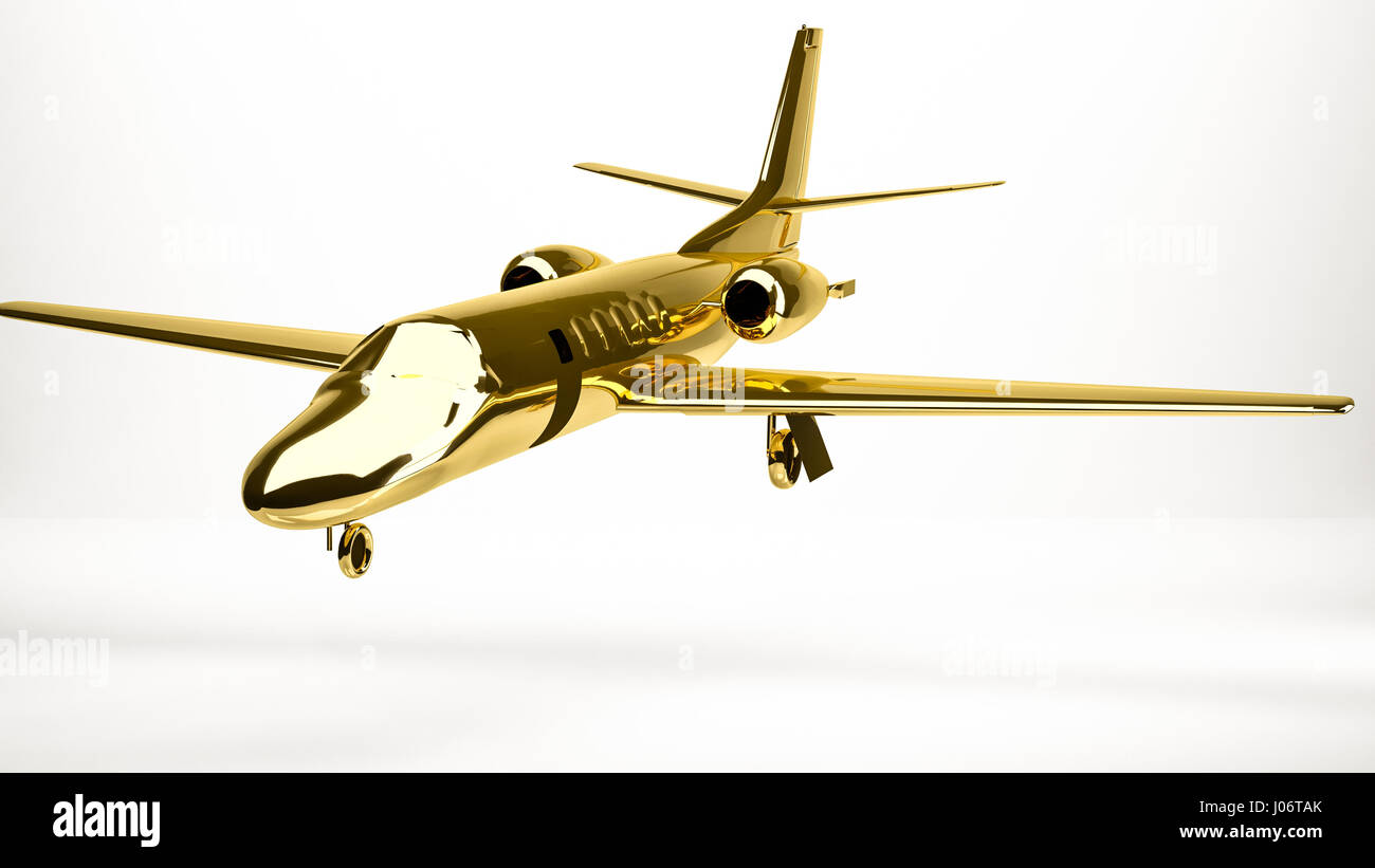 golden 3d rendering of a airplane inside a studio Stock Photo - Alamy