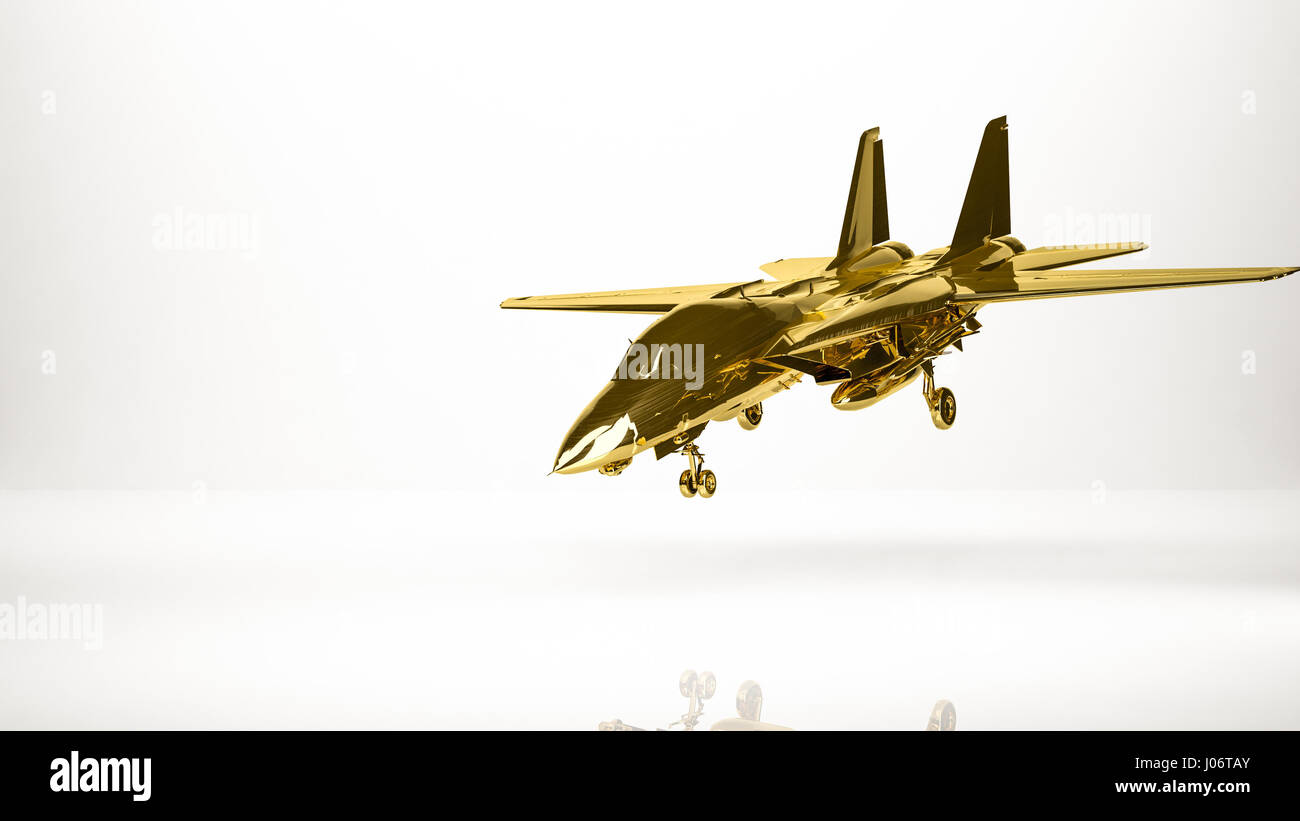 golden 3d rendering of a airplane inside a studio Stock Photo - Alamy