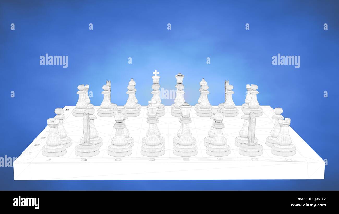 outlined 3d rendering of a chess inside a blue studio Stock Photo - Alamy