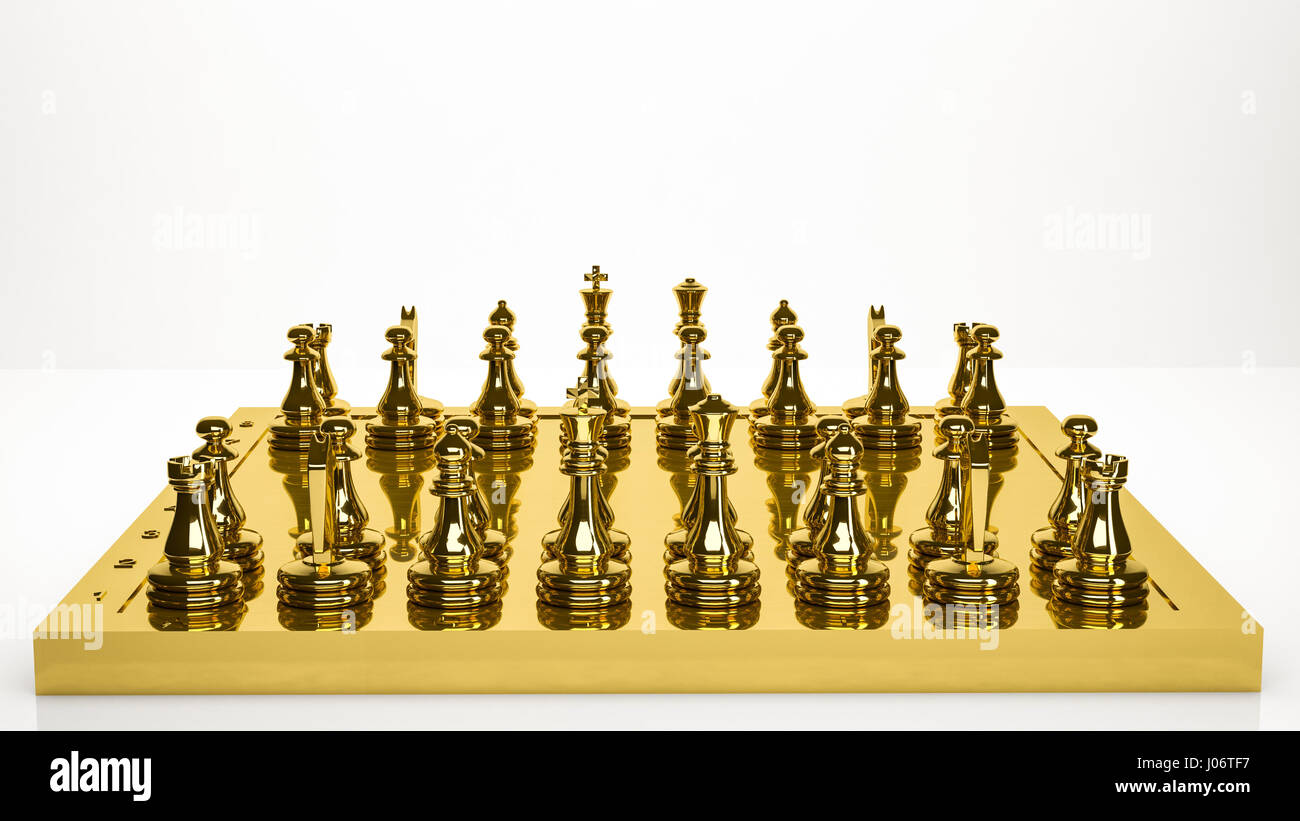 golden 3d rendering of a chess inside a studio Stock Photo - Alamy