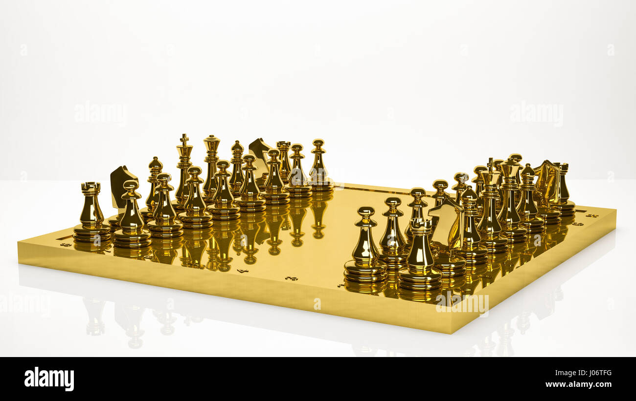 golden 3d rendering of a chess inside a studio Stock Photo - Alamy