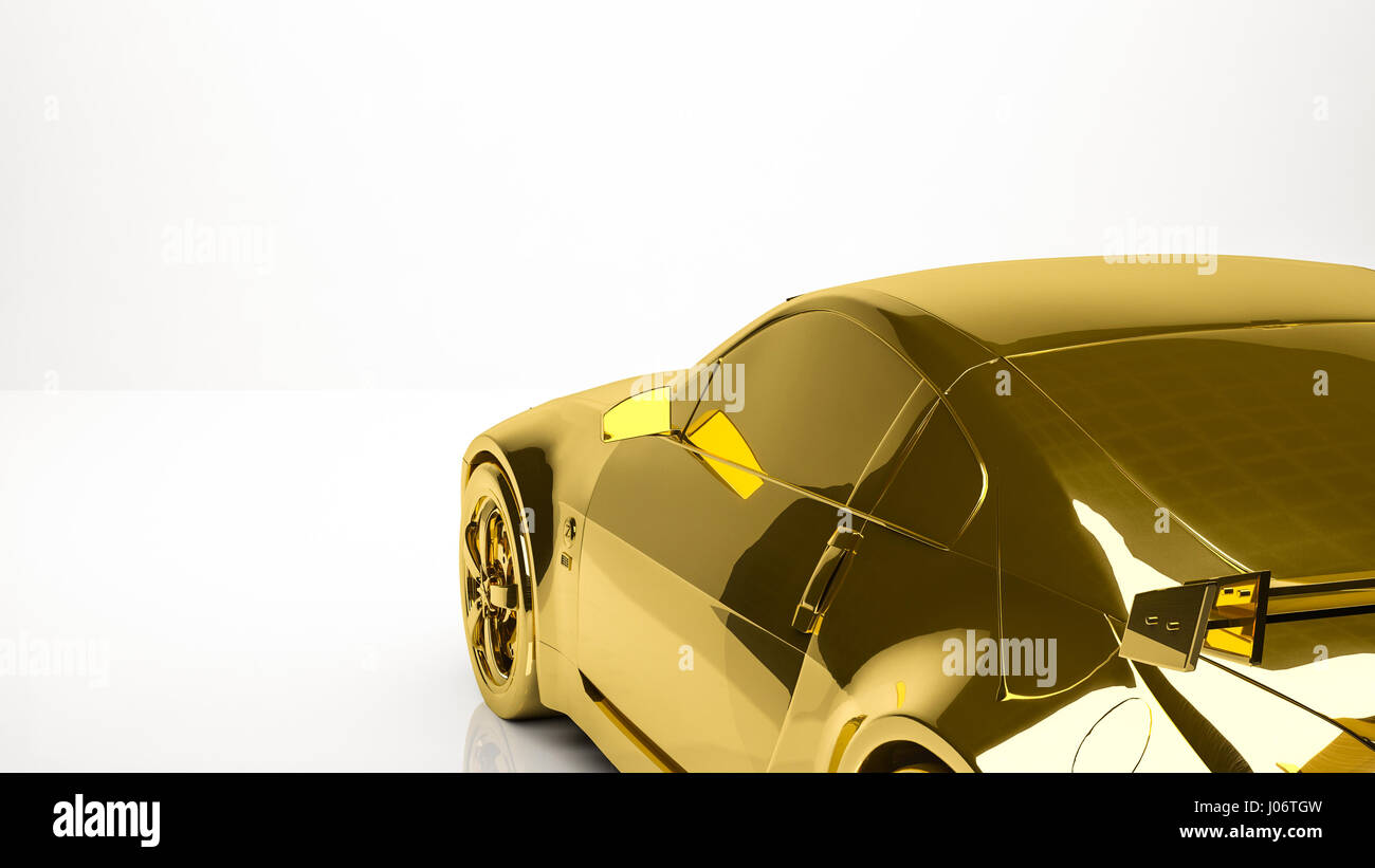 golden 3d rendering of a car inside a studio Stock Photo - Alamy