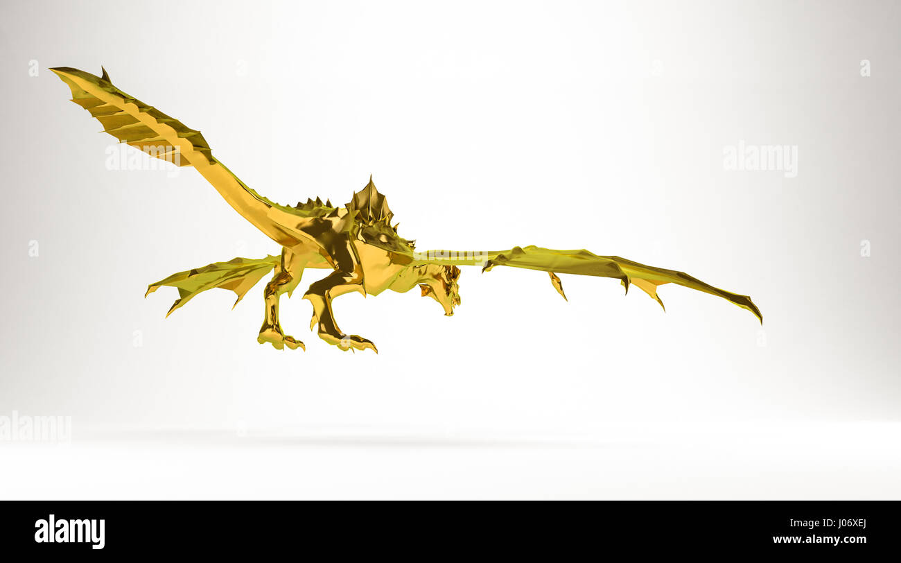 golden 3d rendering of a dragon isolated on white Stock Photo