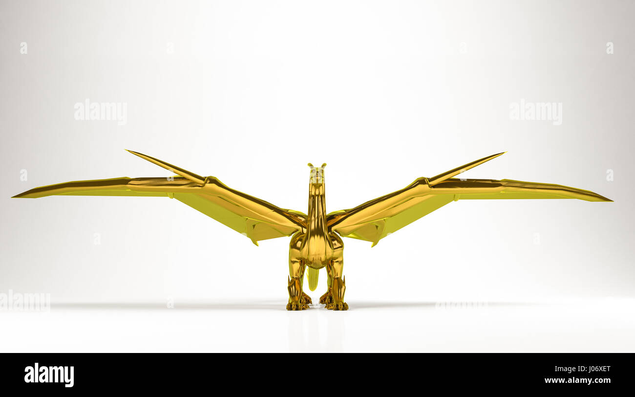 golden 3d rendering of a dragon isolated on white Stock Photo