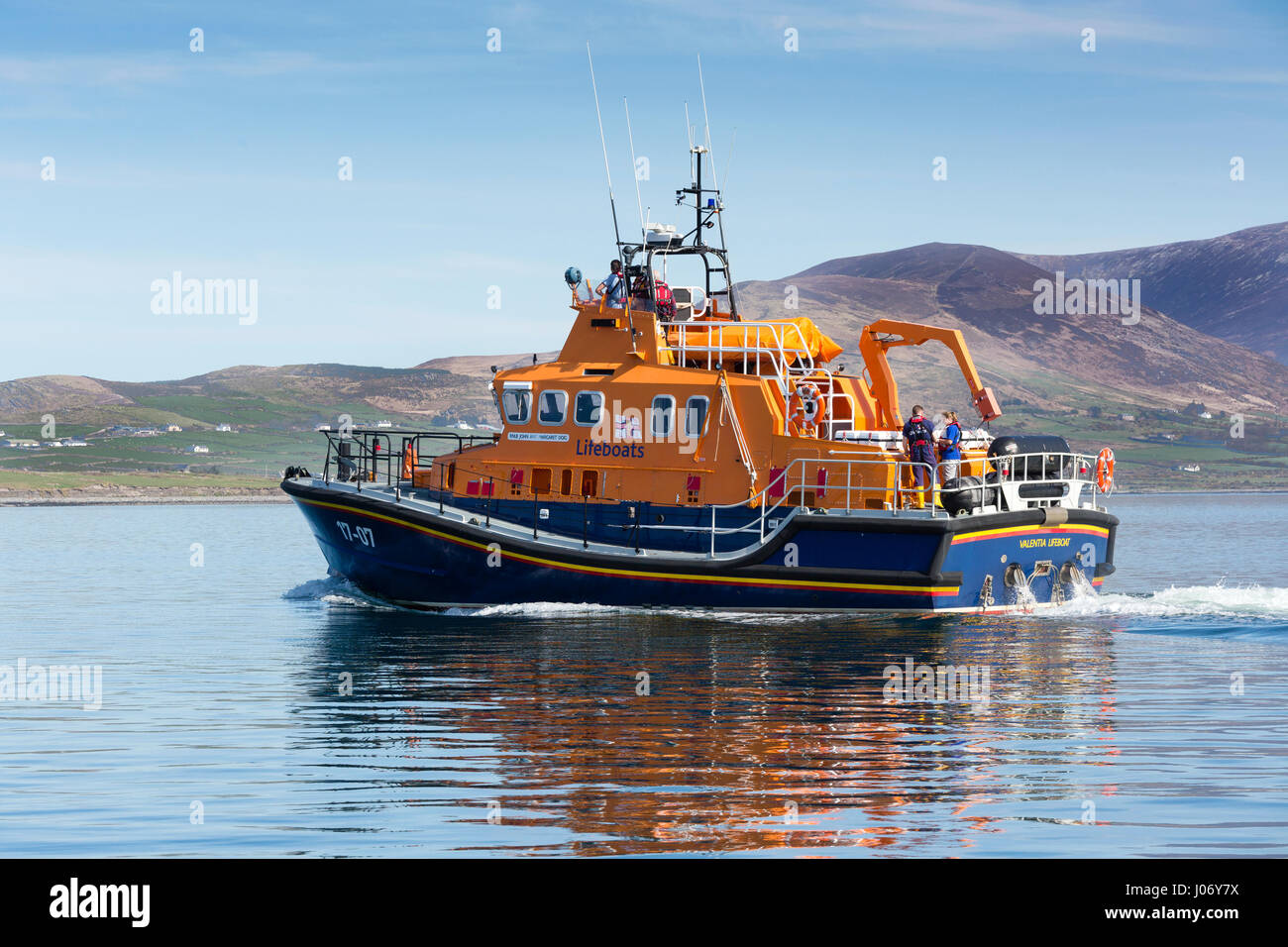 RNLI lifeboat and crew, Valentia Island, County Kerry Ireland Stock Photo