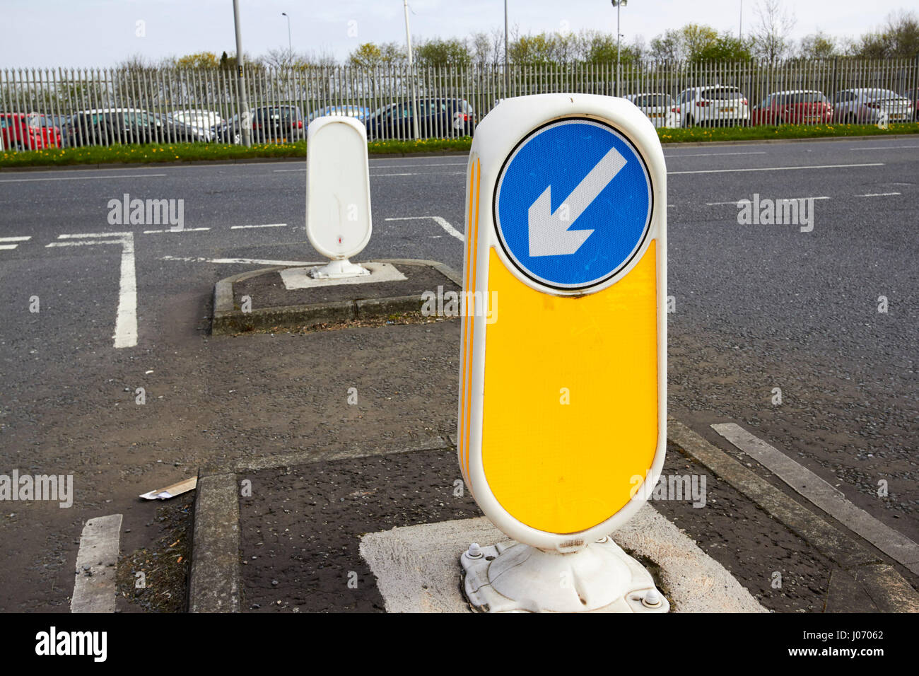 pedestrian traffic refuge island crossing point Newtownabbey UK Stock Photo