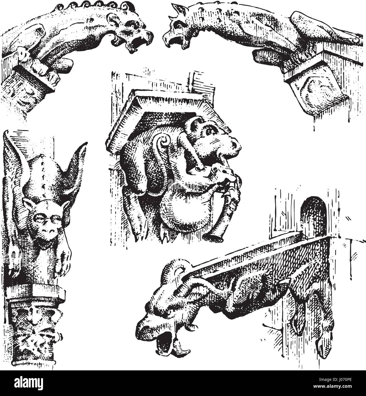 Notre Dame Cathedral Gargoyles Drawing