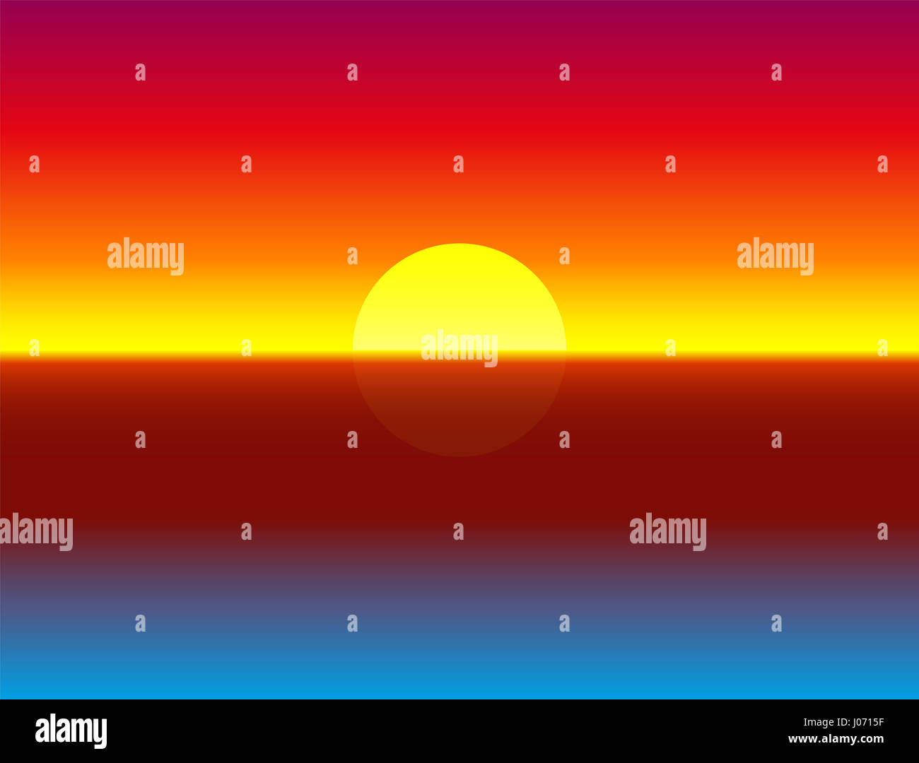 Illustration of a colorful, luminous, glowing, gorgeous ocean sunset - gradient background. Stock Photo
