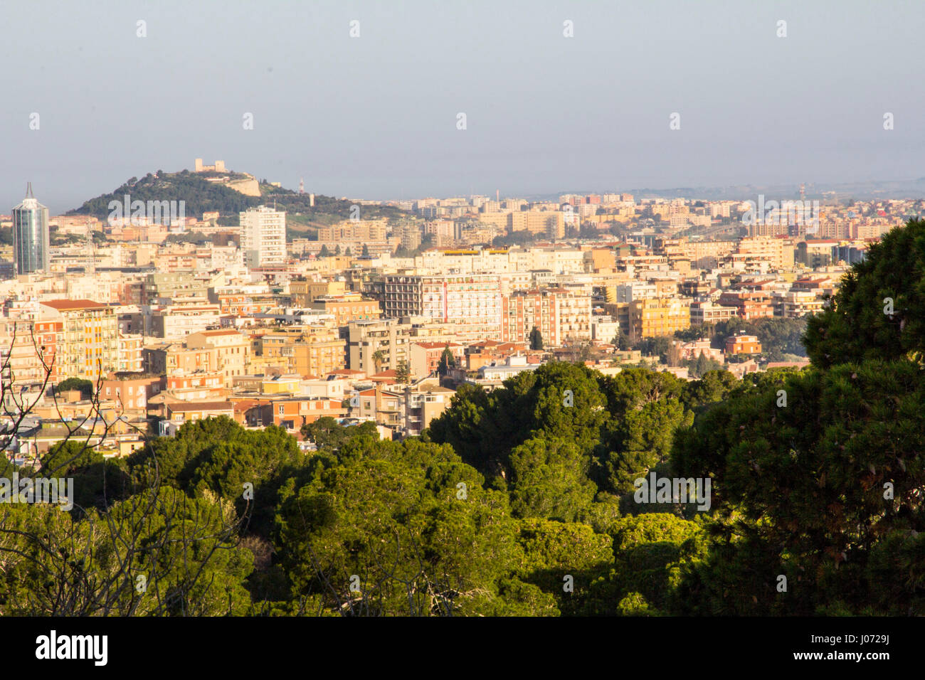 View of Cagliari, Sardinia from a hilltop scenic overlook. Stock Photo