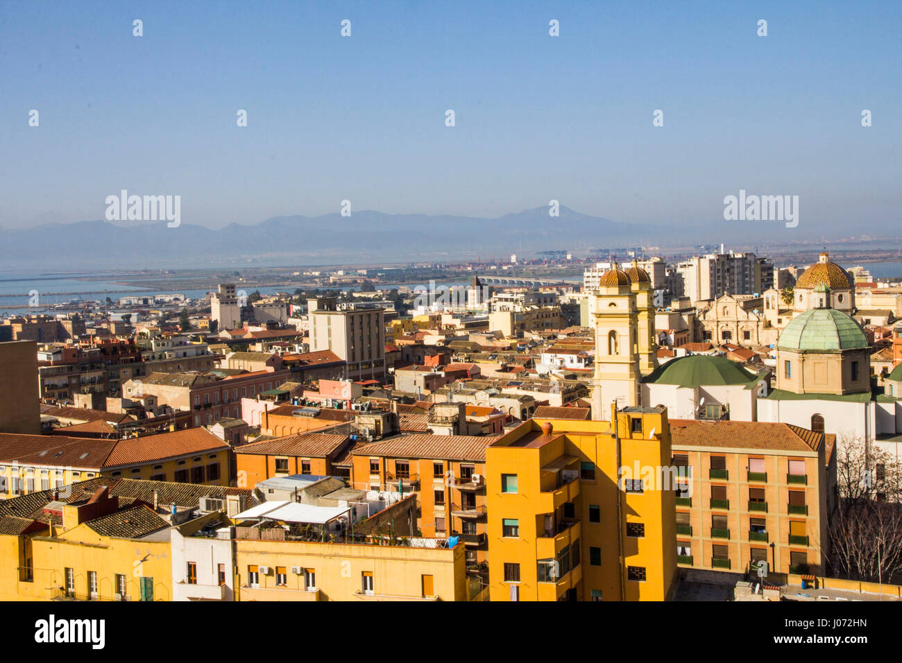 An overview of Cagliari from the Bastion of Saint Remy.  Calgiari, Sardinia, Italy. Stock Photo