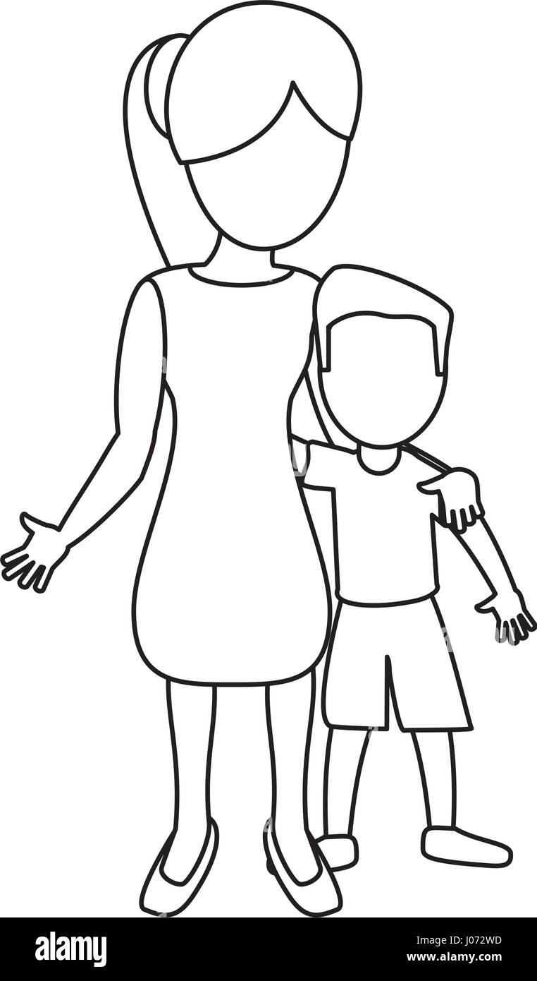 Mother Hugging Son Lovely Outline Stock Vector Art Illustration