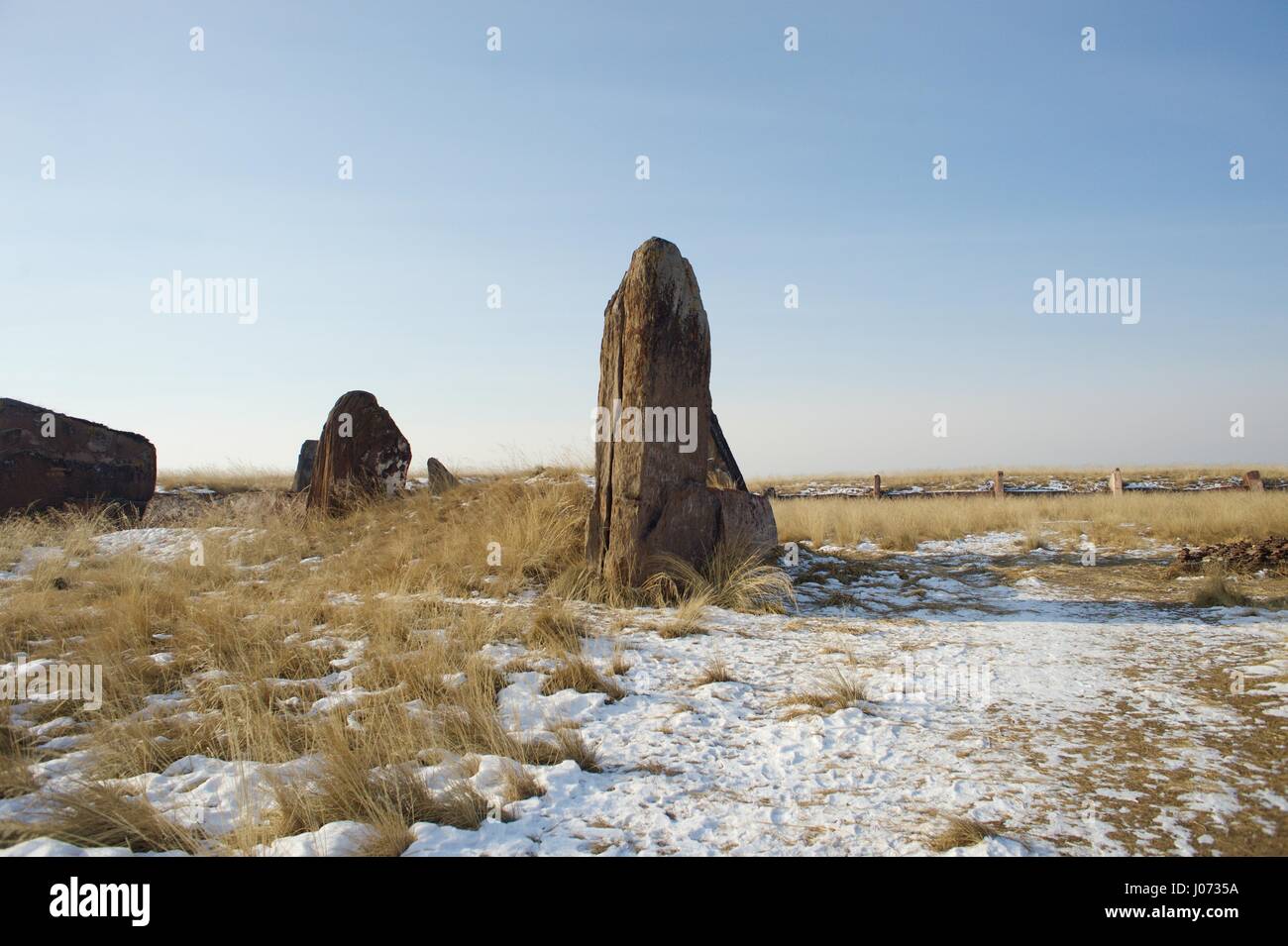 Ancient rock sculptures in Mongolia Stock Photo Alamy