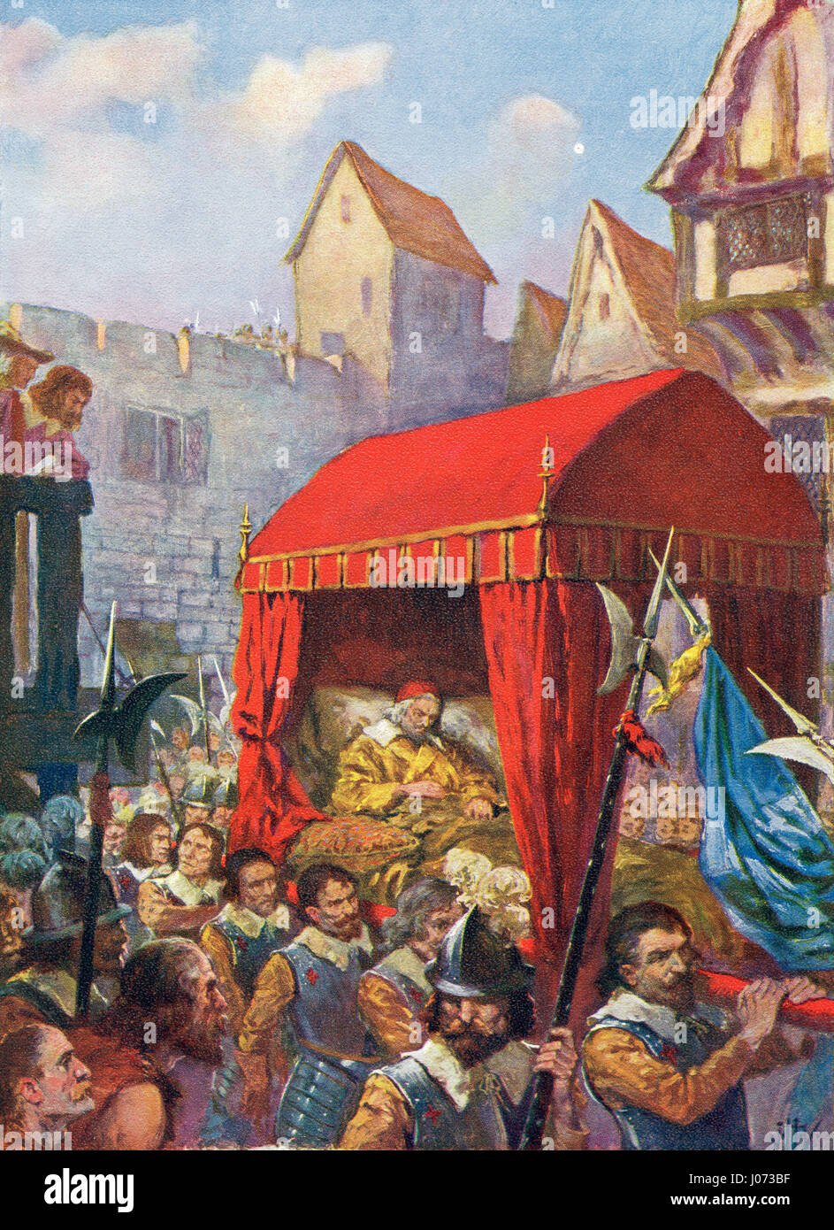 The arrival of Cardinal Richelieu and his guards at Lyons, France in 1642  during the Cinq-Mars conspiration. Cardinal Armand Jean du Plessis, Duke of  Richelieu and Fronsac, 1585 – 1642, commonly referred