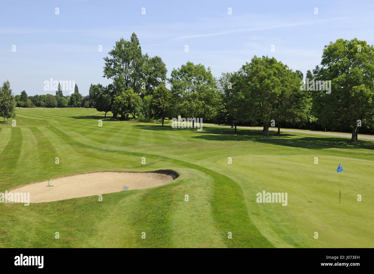 View from the Clubhouse over the 18th Green, St Neots Golf Club, St Neots, Cambridgeshire, England Stock Photo