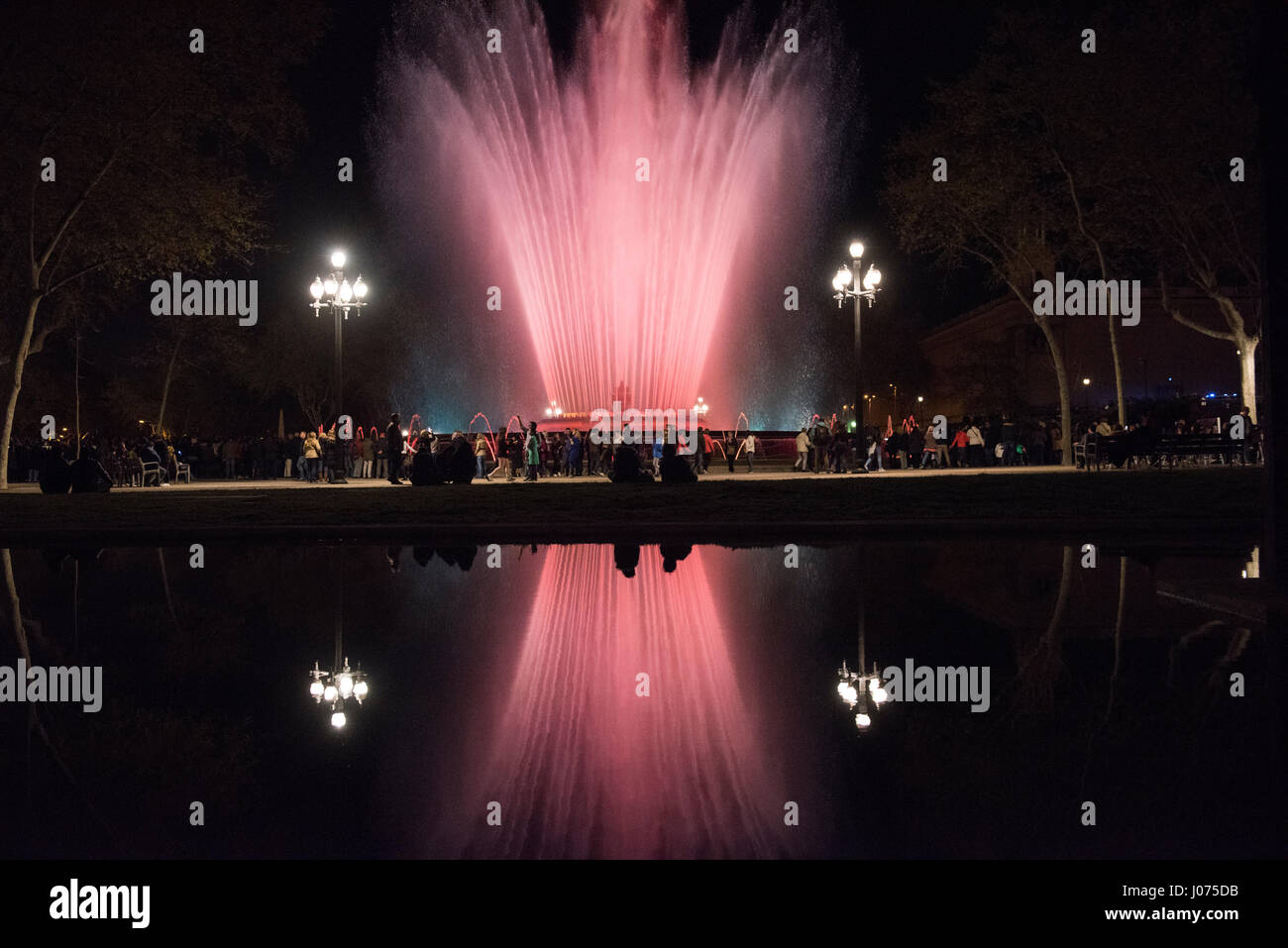 Reflections at The Magic Fountain of Montjuic, Barcelona Spain Europe EU Stock Photo