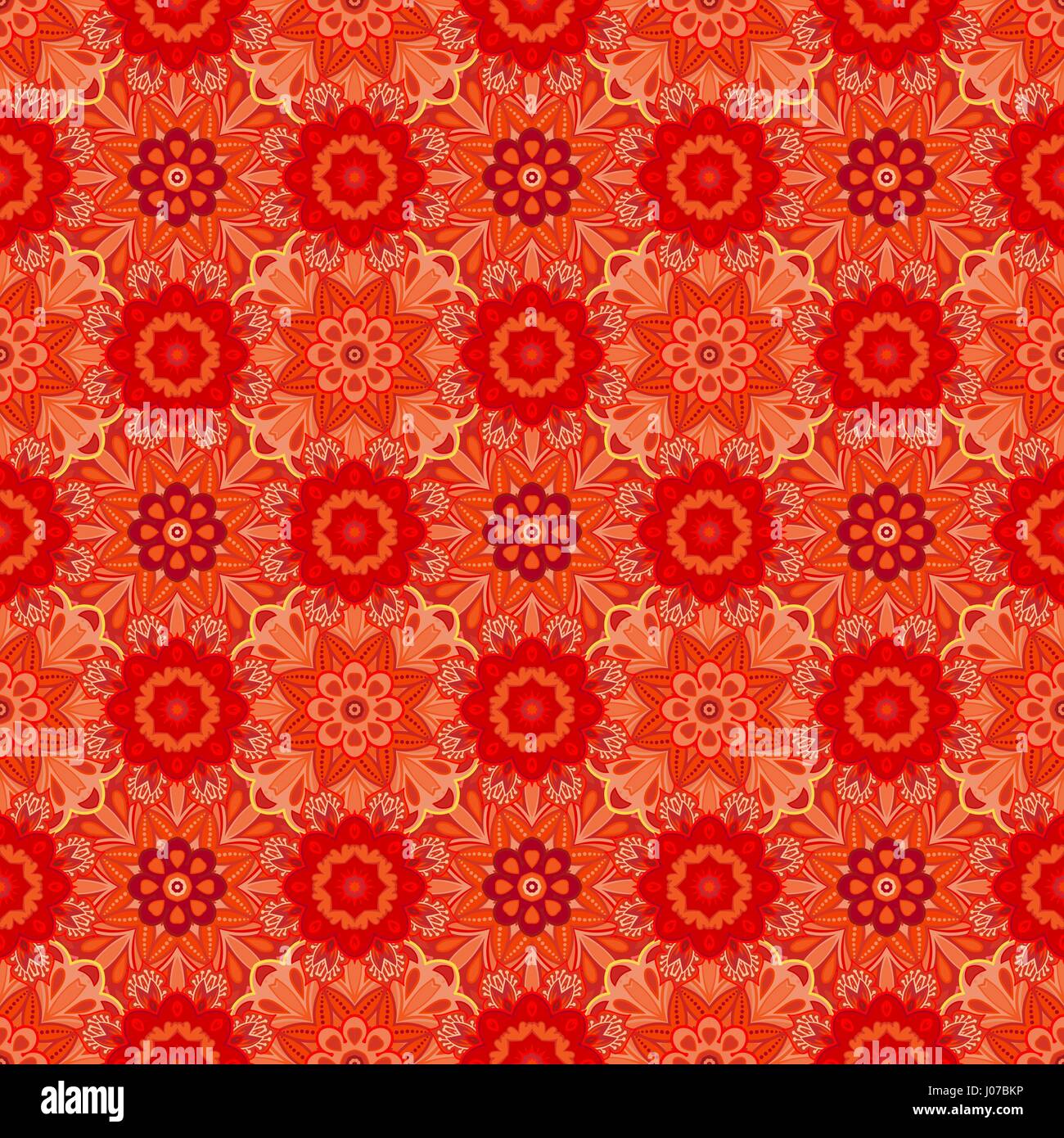 Oriental red pattern of mandalas. Vector rich ornament with floral elements. Template for textile, carpet, shawl. Stock Vector