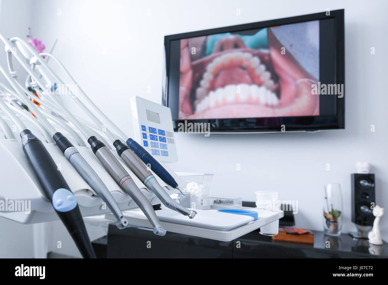 Dentist's office specialist tools, drills, handpieces and laser with