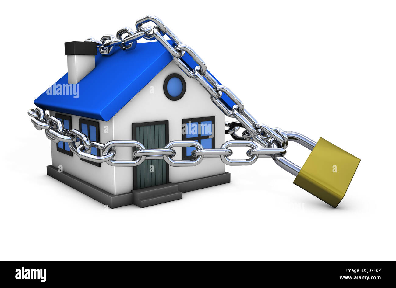 House security concept with a home icon model locked with chain and padlock  3D illustration isolated on white background Stock Photo - Alamy