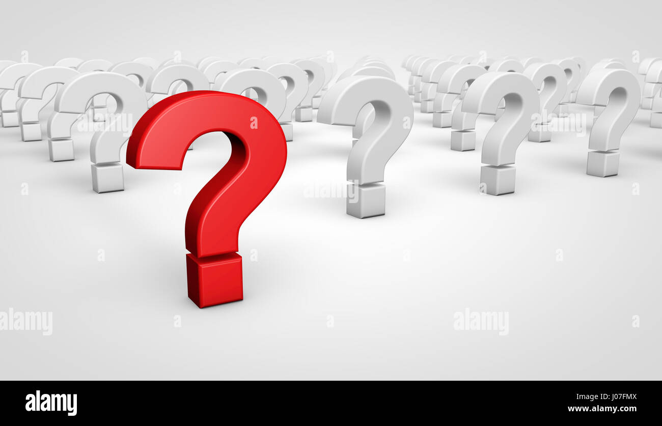 Question mark red symbol and icon customer faqs and support concept 3D illustration. Stock Photo