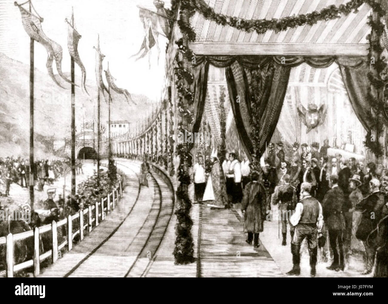 The inauguration of the FFCC Pajares refers to the opening of the Pajares Railway in Spain. The event marked a significant milestone in Spanish transportation history, connecting key regions of the country through its challenging mountainous terrain. Stock Photo