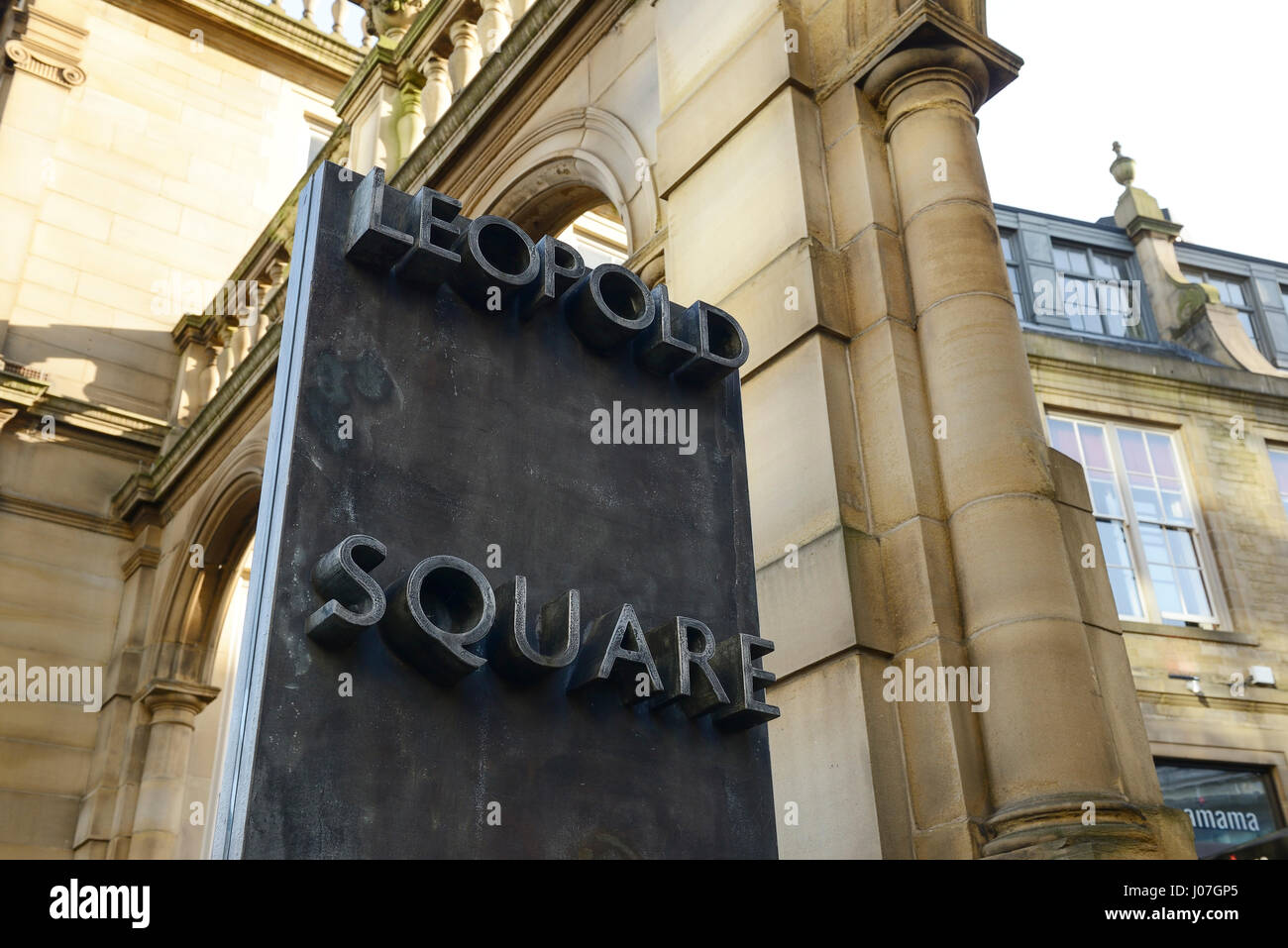 Signage outside Leopold Square in Sheffield city centre UK Stock Photo