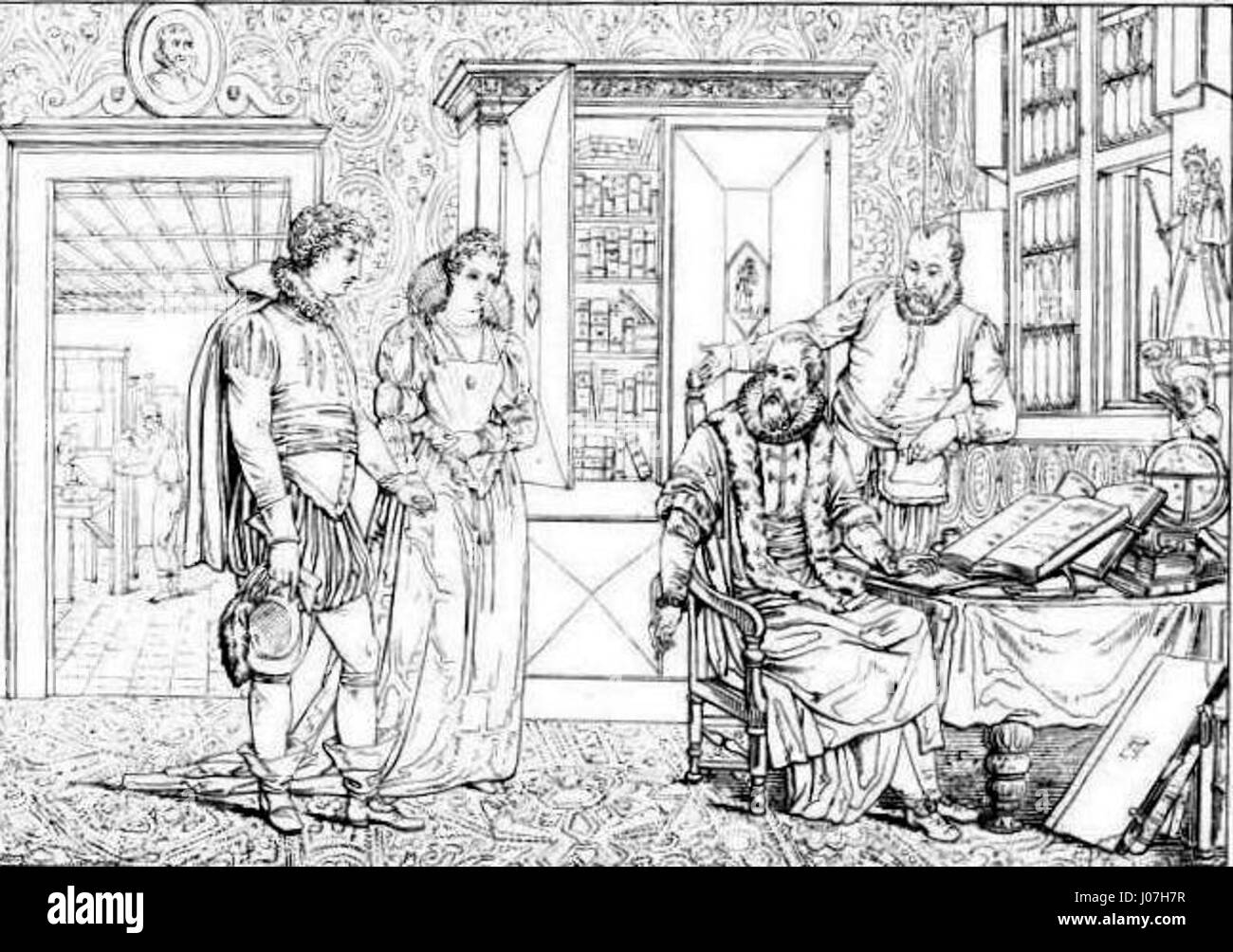 Rubens présenté à Juste Lipse par Mme Moretus fille de Christophe Plantin - Tableau de Mathieu van Brée Stock Photo