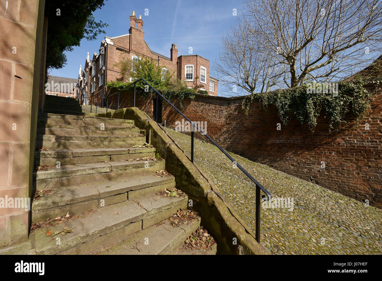 St Mary's Hill in Chester city centre UK is said to be one of the steepest streets in the world Stock Photo