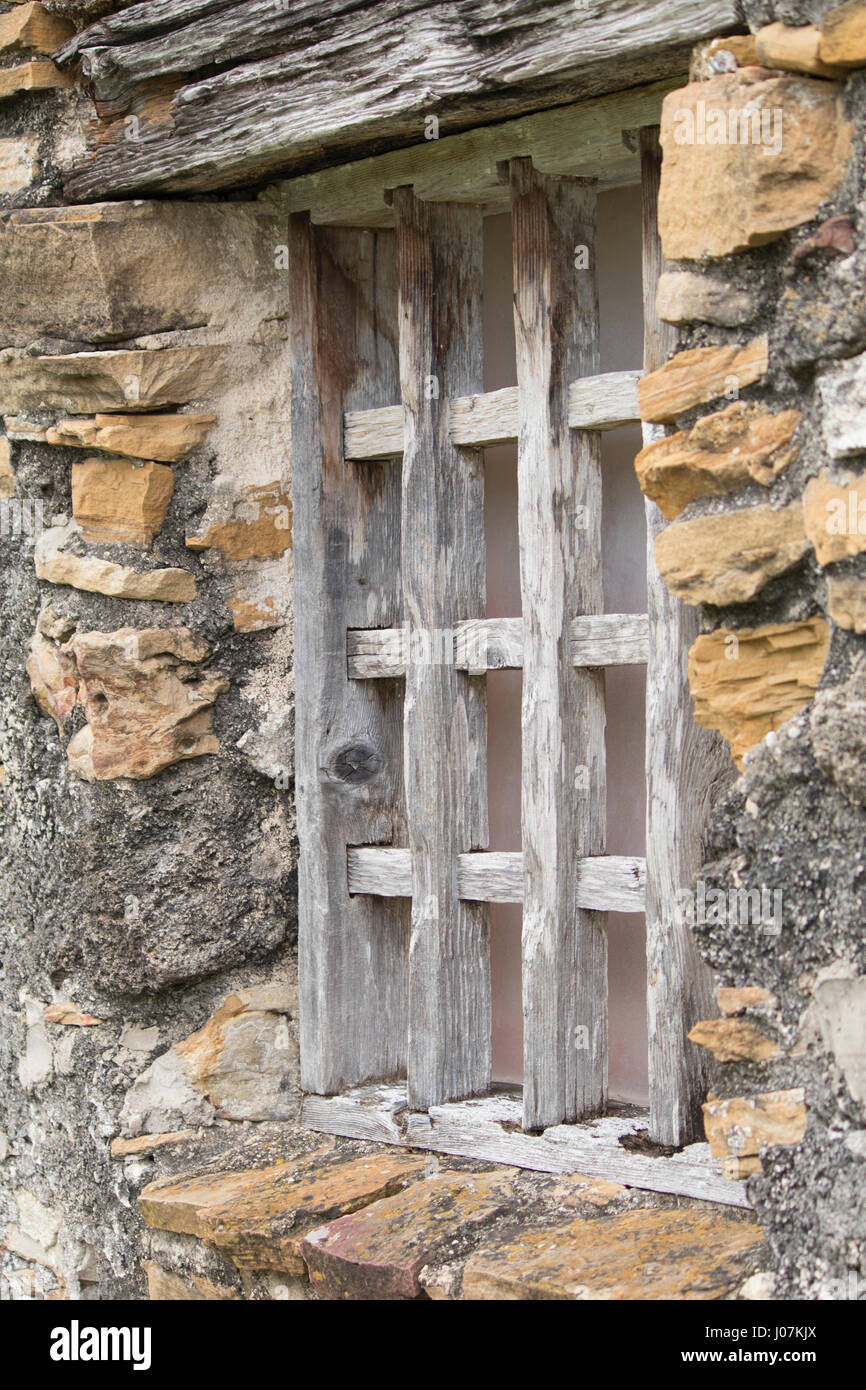 Old window at one of the Texas missions Stock Photo