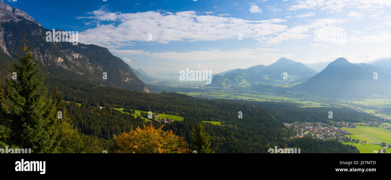 Mountain view from the top -  Alpbach valley,  Austria - Panorama Stock Photo