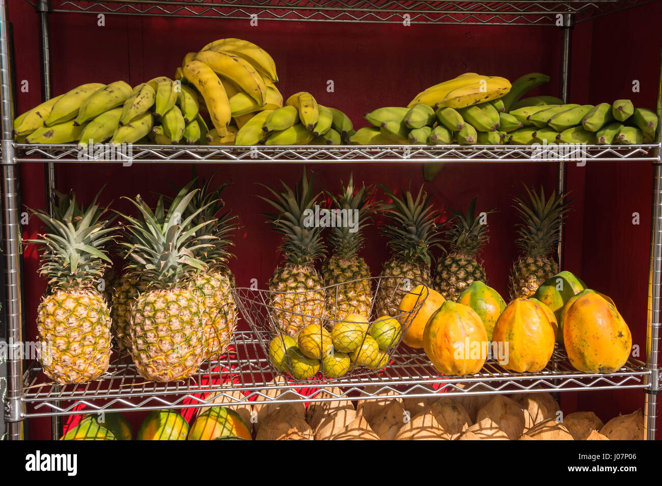 Fresh fruit stand, Hanalei, Kauai, Hawaii, USA Stock Photo