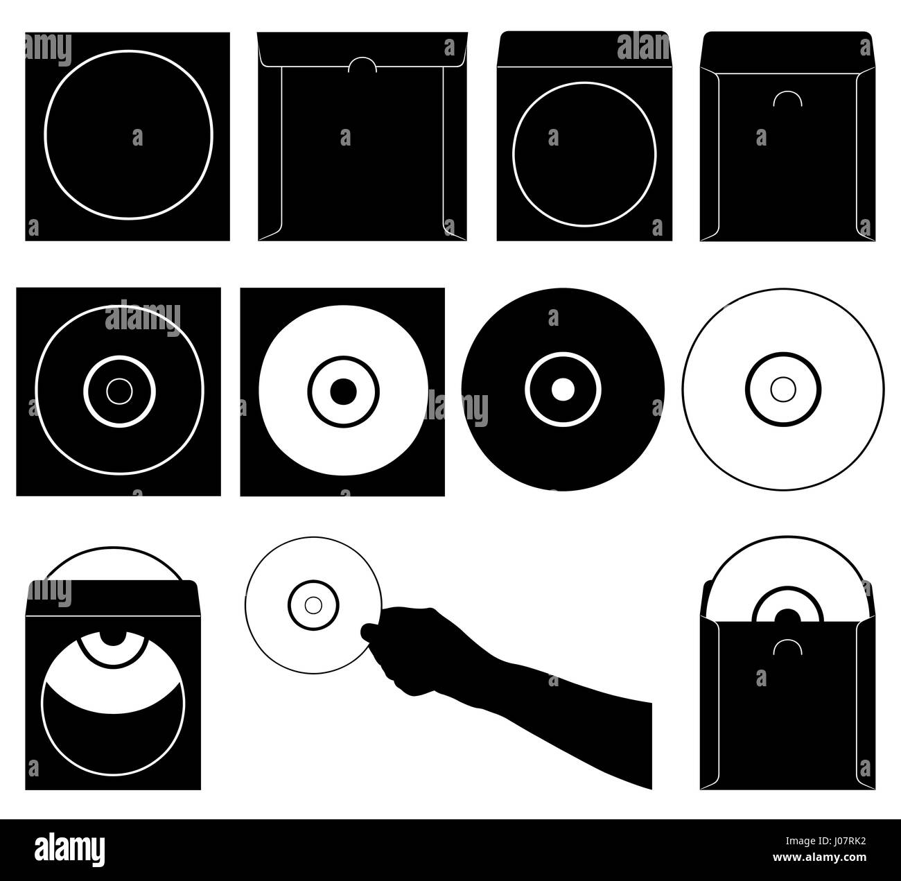 Set of different compact discs and cases isolated on white Stock Photo