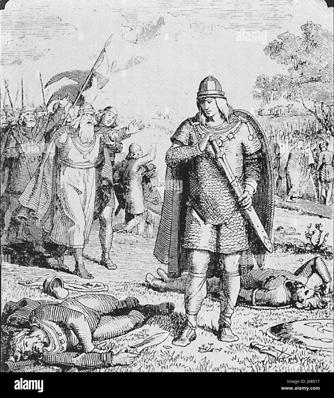 This artwork illustrates the moment when Offa, the King of Mercia, is ...