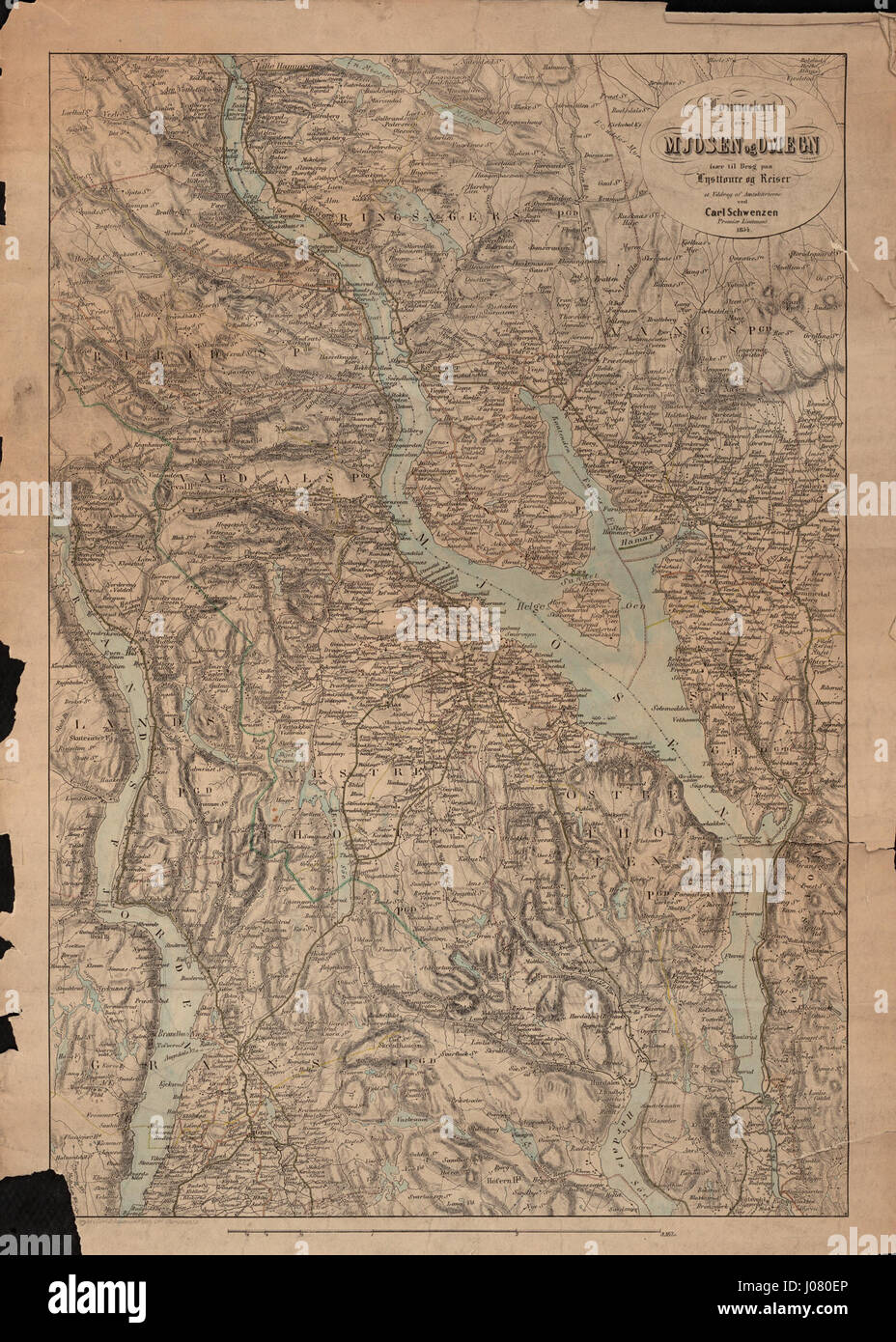 This 19th-century map, titled 'Lommekart over Mjøsen og omegn ...