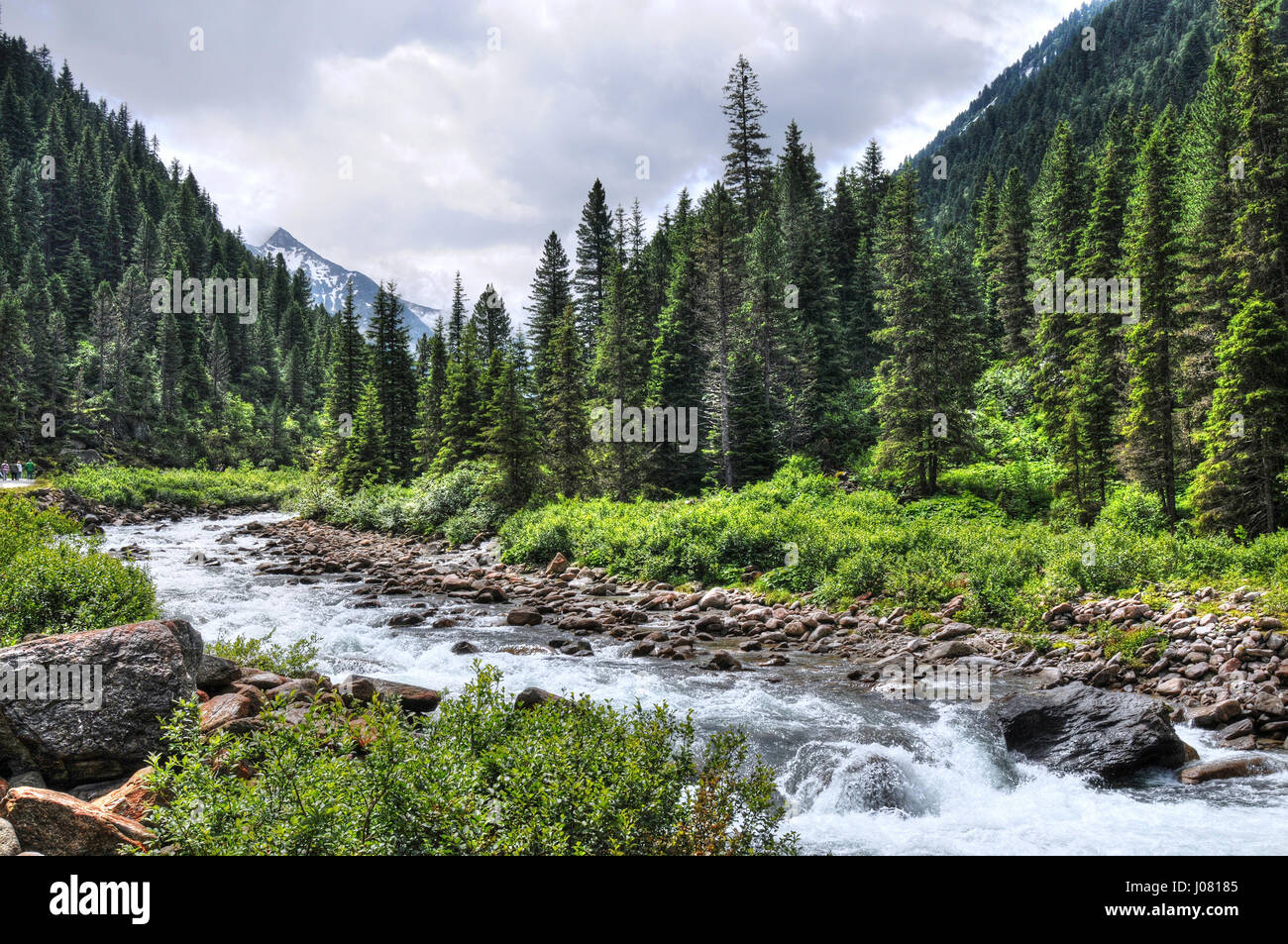 Ache river at the Krimmler Achental (Austria). Later Krimml Waterfalls Stock Photo