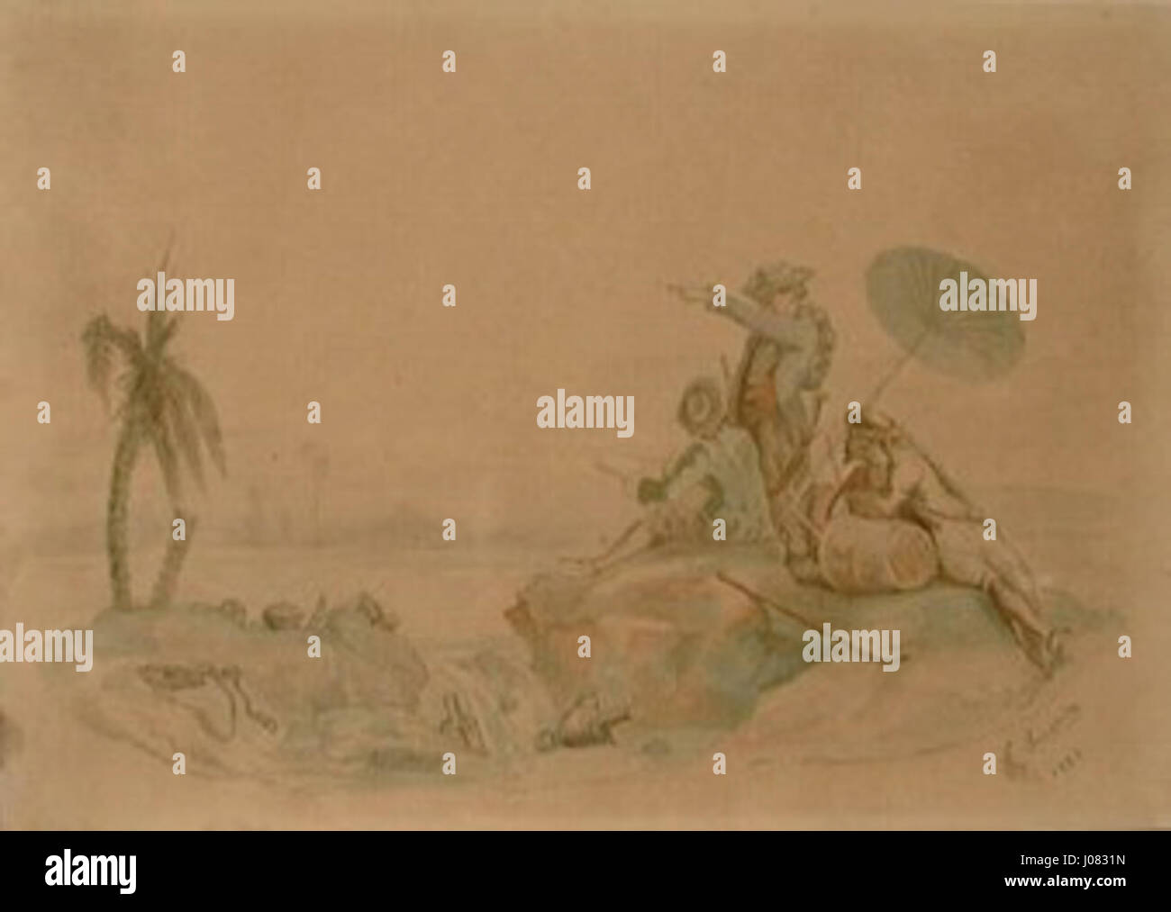 ‘Membros de uma Expedição’ by Pedro Américo is a 19th-century painting depicting explorers or scientists, showcasing Brazilian academic art. Stock Photo
