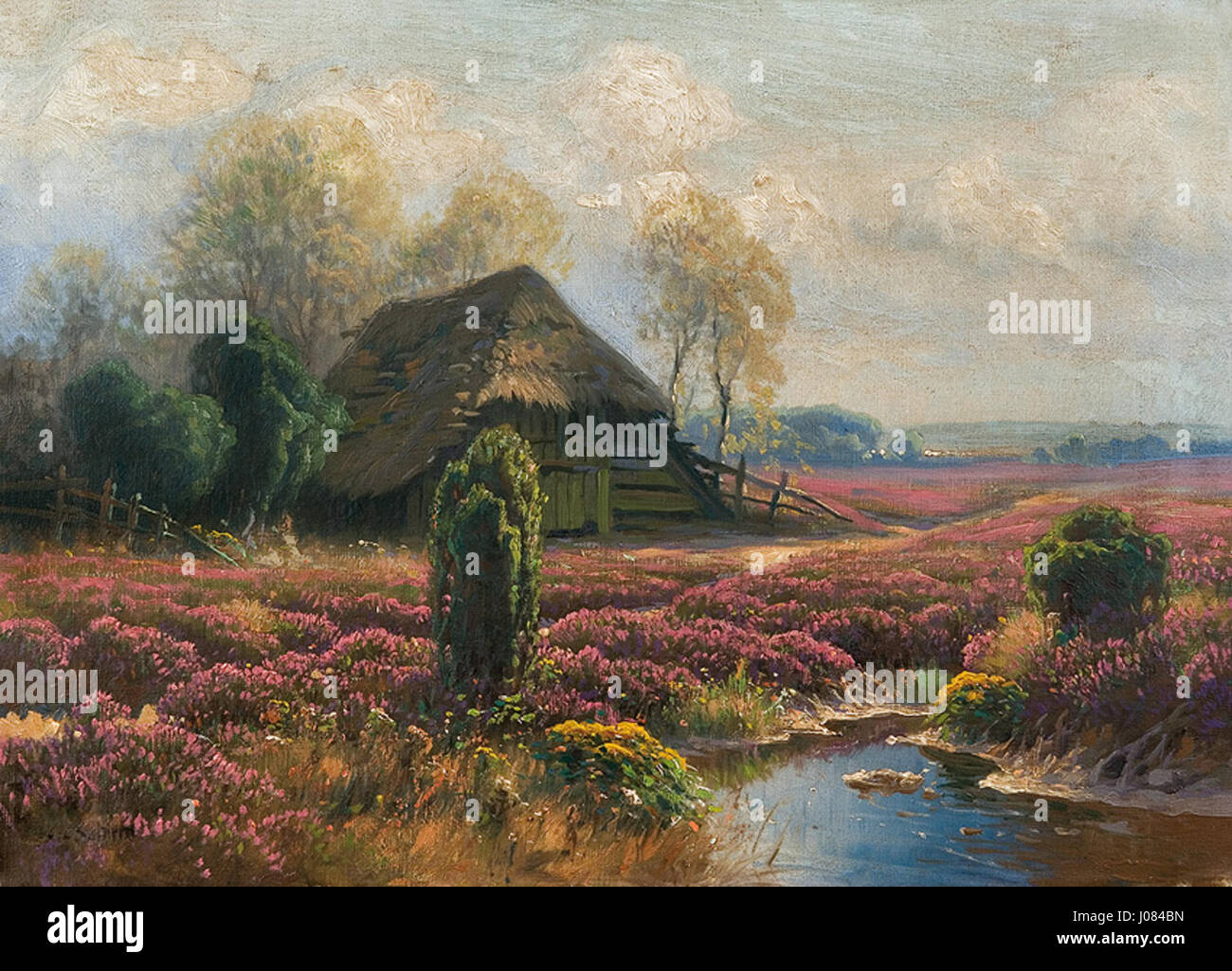 'Bauernhütte im Heideland' is a painting by German landscape artist ...