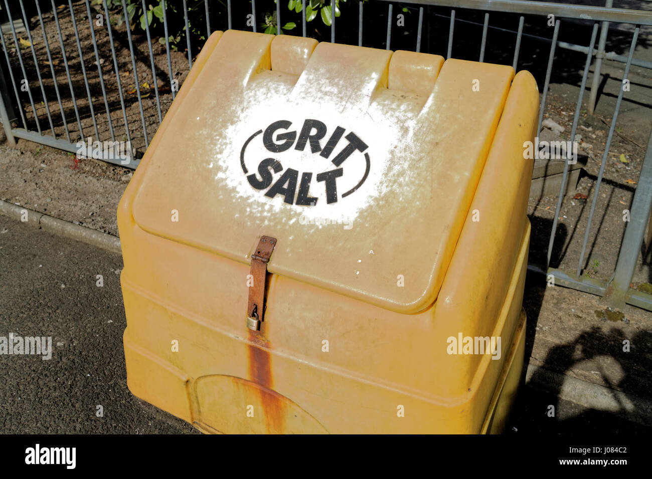 salt grit bin at local railway station Stock Photo