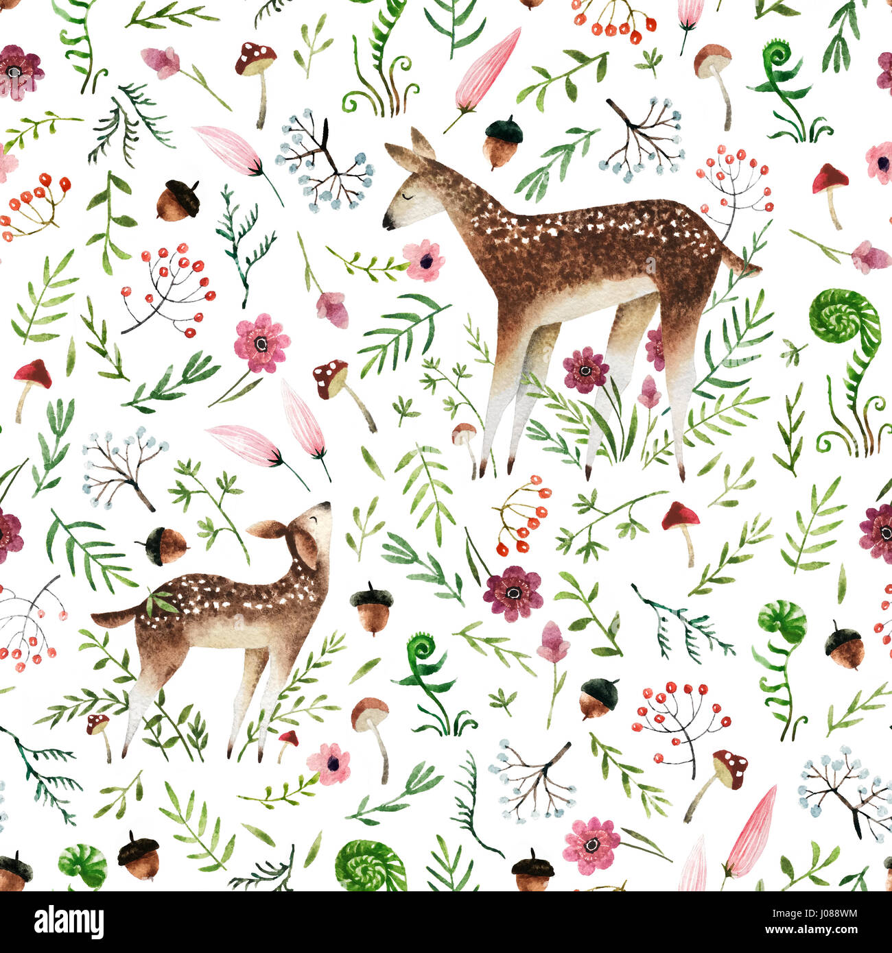 Seamless pattern with hand drawn deer mom and deer baby. Isolated on ...