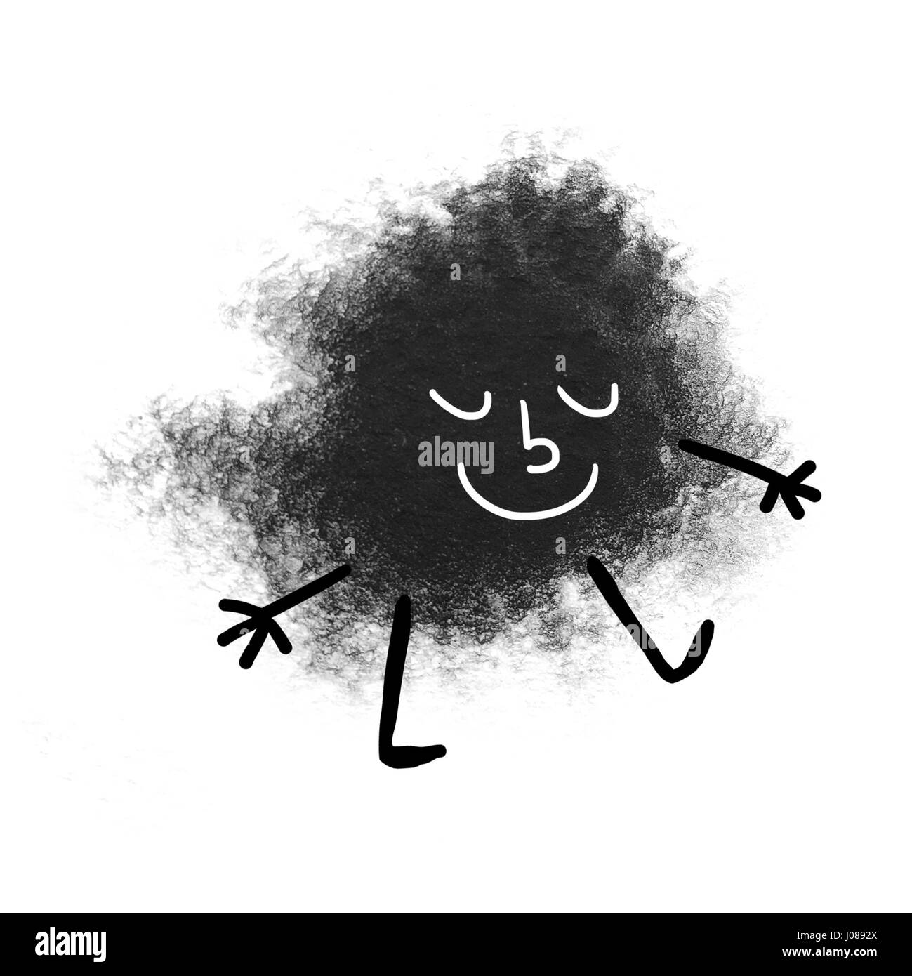 Cute face made with abstract watercolor blot isolated on white background. Hand drawn watercolor blot for your creativity. Stock Photo