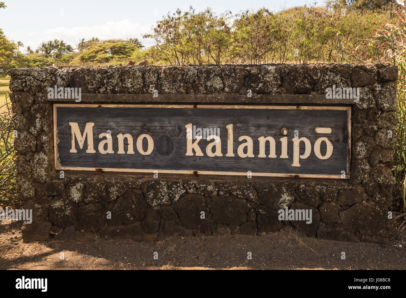 Sign at Mano 'Okalanipo Park, Poipu Road, Kauai, Hawaii, USA Stock Photo